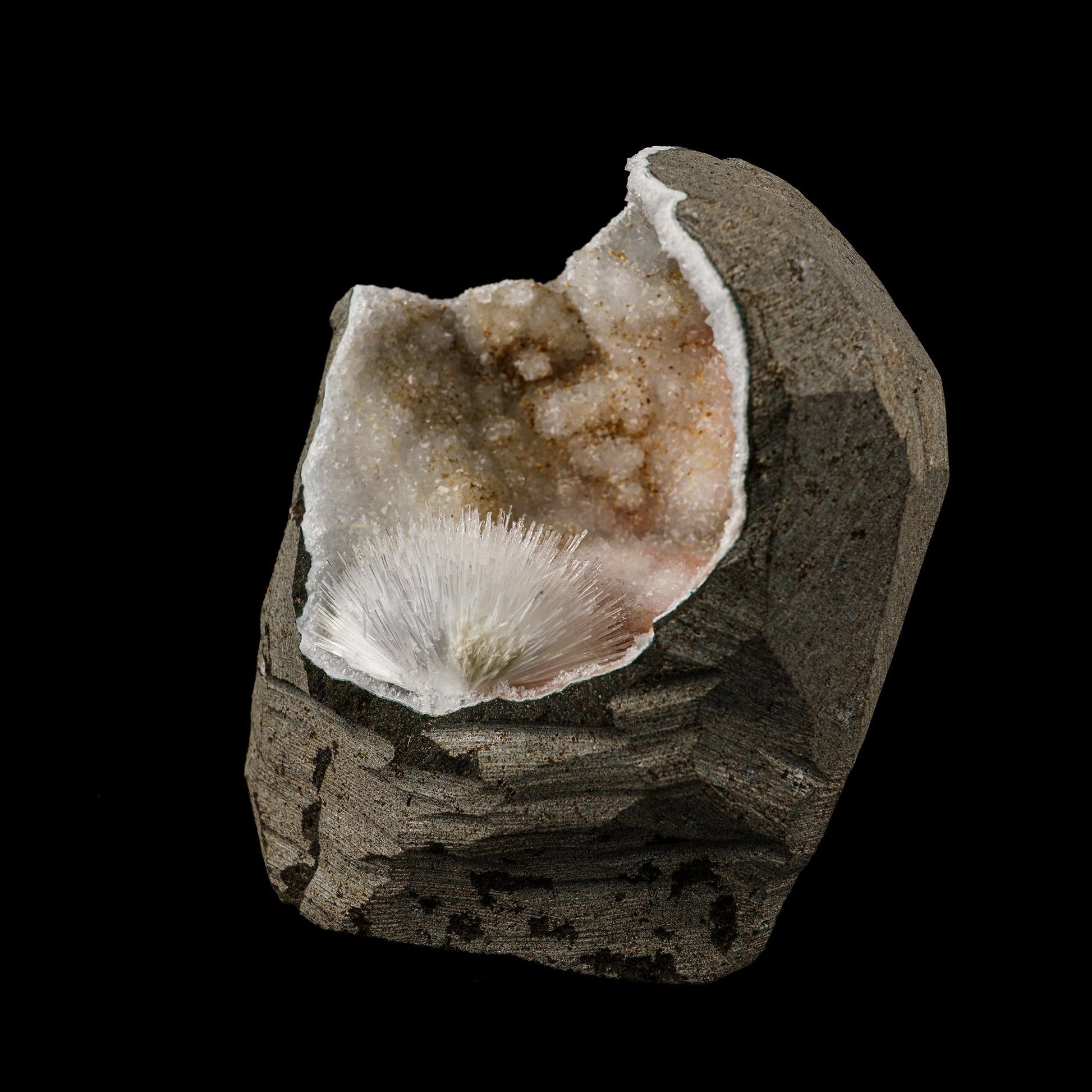 Scolecite Spray Inside MM Quartz Geode Natural Mineral Specimen # B 6078 Scolecite Superb Minerals 
