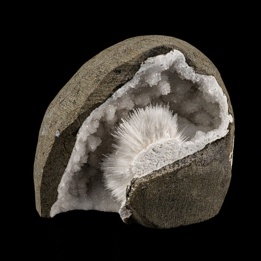 Scolecite Spray Inside MM Quartz Geode Natural Mineral Specimen # B 6087 Scolecite Superb Minerals 