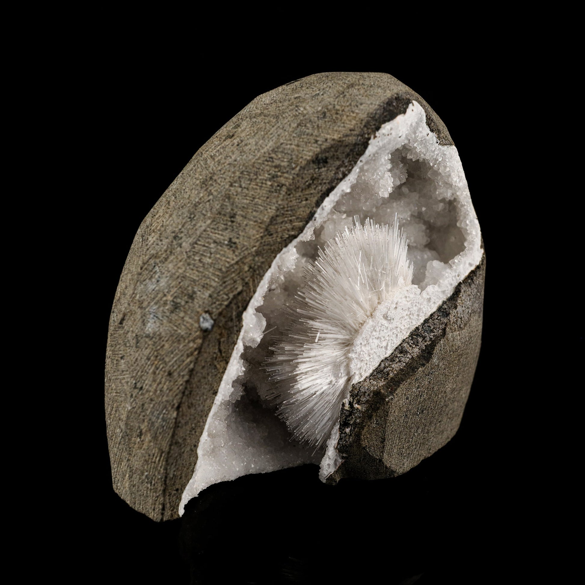 Scolecite Spray Inside MM Quartz Geode Natural Mineral Specimen # B 6087 Scolecite Superb Minerals 