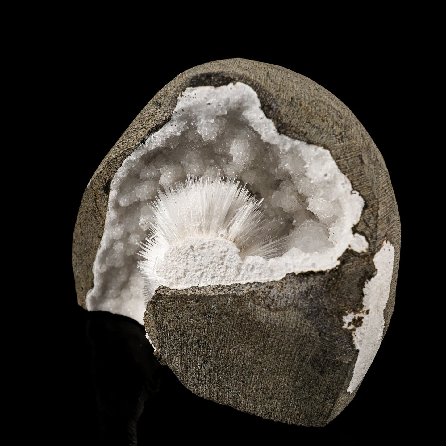 Scolecite Spray Inside MM Quartz Geode Natural Mineral Specimen # B 6087 Scolecite Superb Minerals 