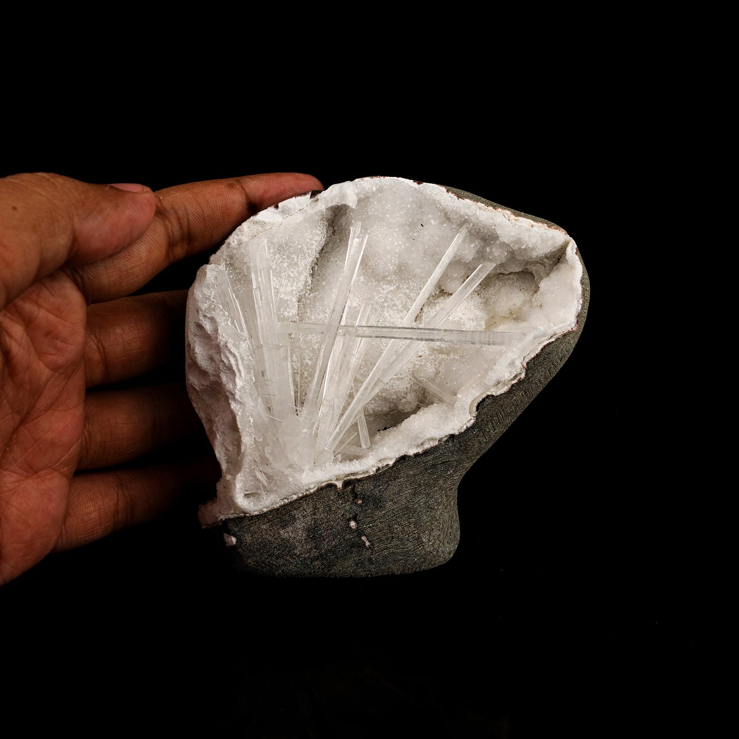 Scolecite Spray Inside MM Quartz Geode Natural Mineral Specimen # B 6315 Scolecite Superb Minerals 