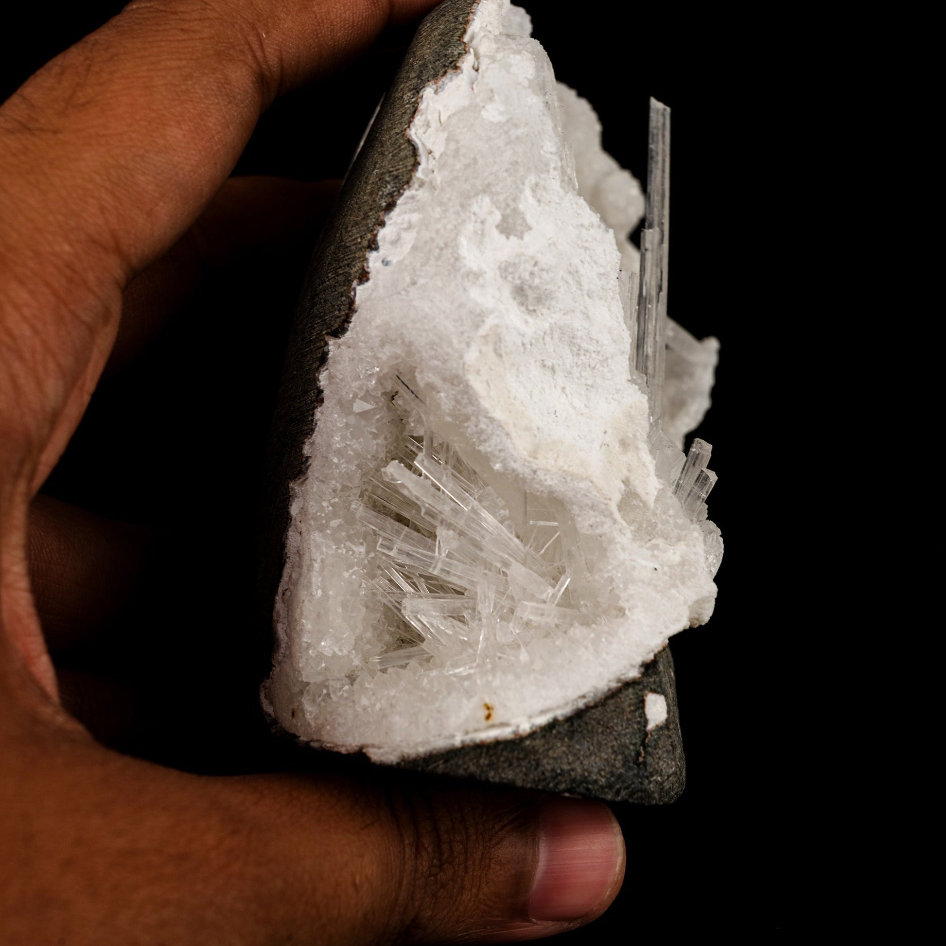 Scolecite Spray Inside MM Quartz Geode Natural Mineral Specimen # B 6315 Scolecite Superb Minerals 