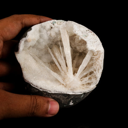 Scolecite Spray Inside MM Quartz Geode Natural Mineral Specimen # B 6324 Scolecite Superb Minerals 