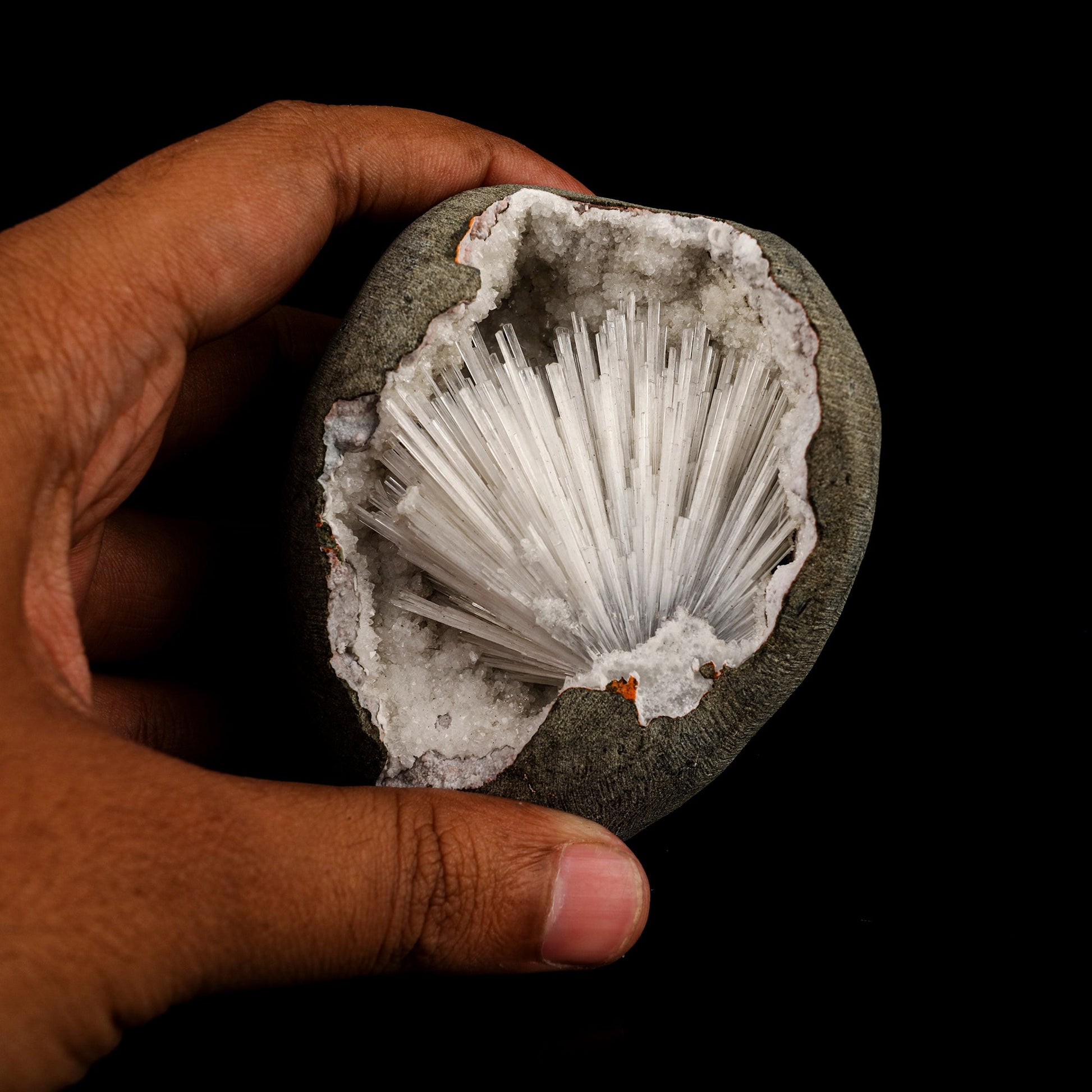 Scolecite Spray Inside MM Quartz Geode Natural Mineral Specimen # B 6335 Thomsonite Superb Minerals 