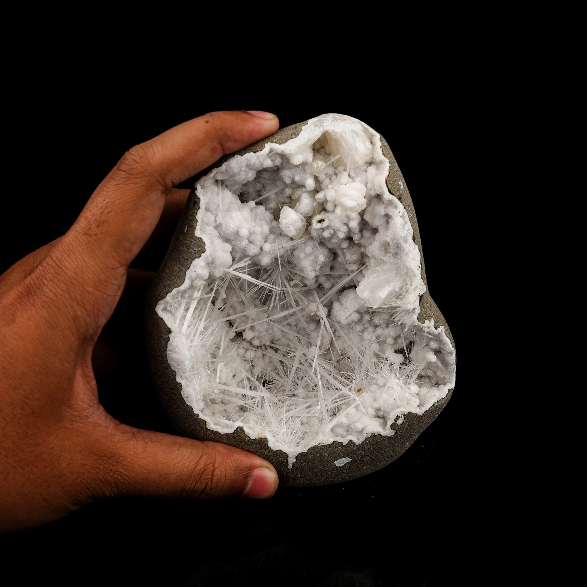 Scolecite Spray Inside MM Quartz Geode Natural Mineral Specimen # B 6361 Scolecite Superb Minerals 