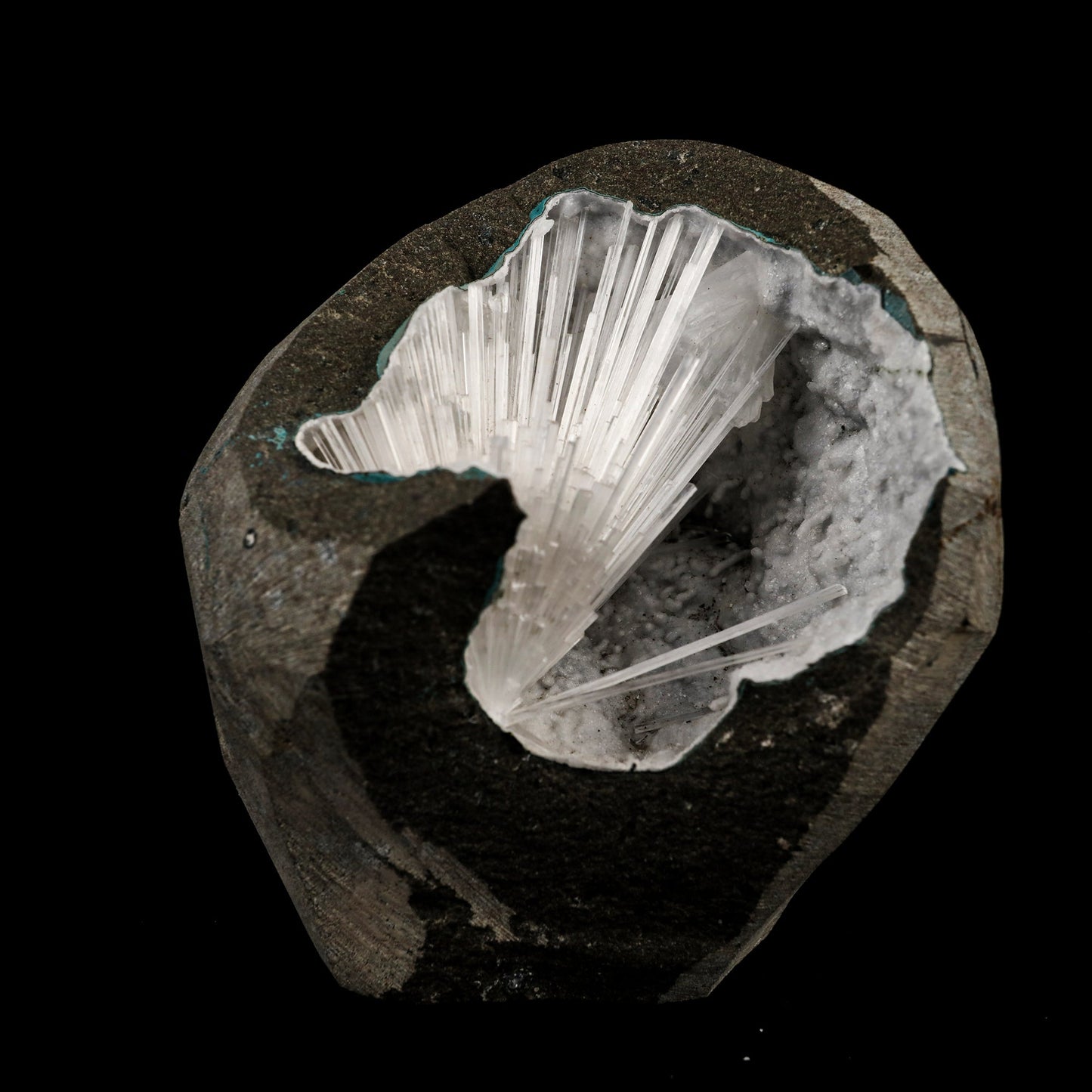 Scolecite Spray Inside MM Quartz Geode Natural Mineral Specimen # B 6410 Scolecite Superb Minerals 