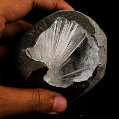 Scolecite Spray Inside MM Quartz Geode Natural Mineral Specimen # B 6410 Scolecite Superb Minerals 