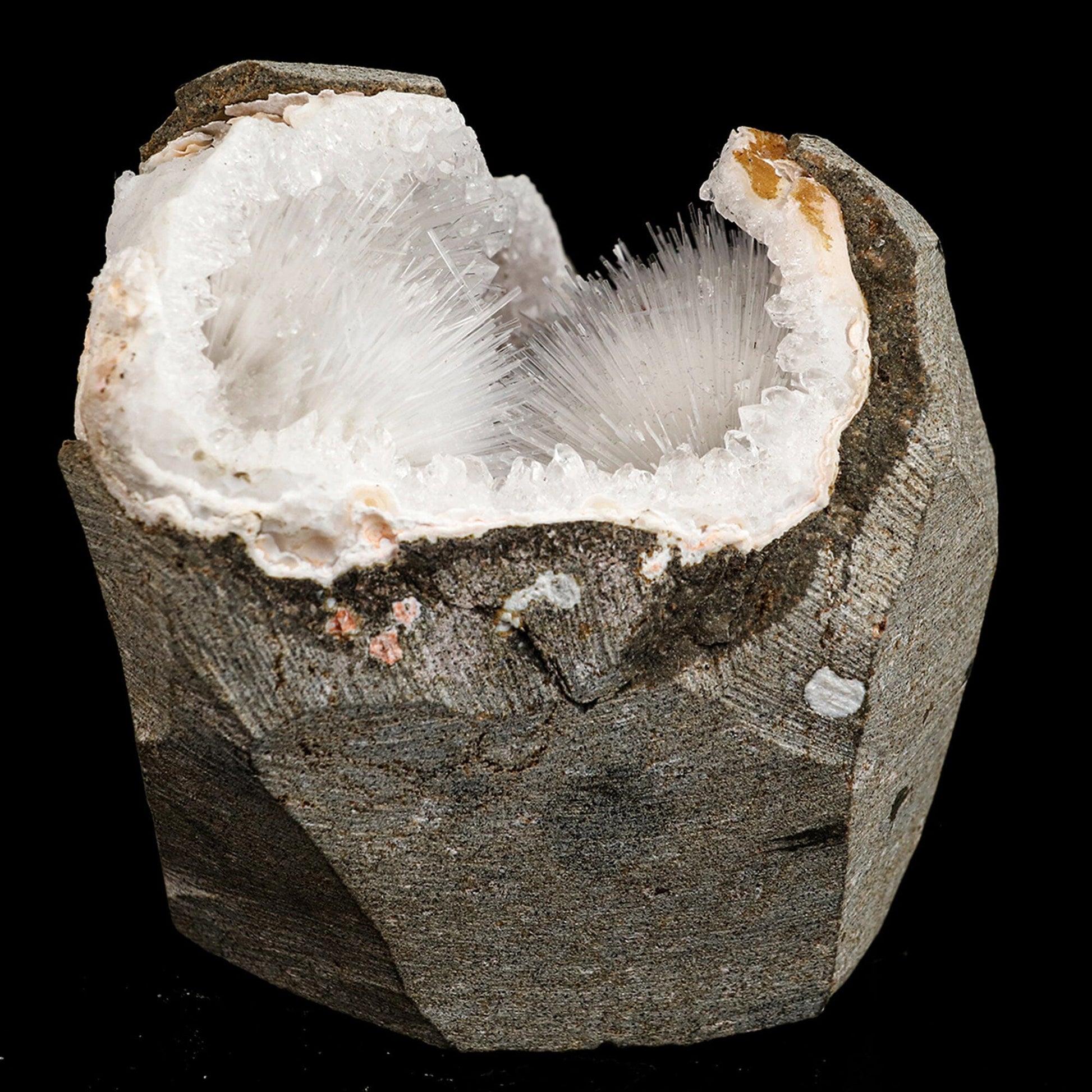 Scolecite Spray Inside MM Quartz Geode Natural Mineral Specimen # B 6596 Scolecite Superb Minerals 