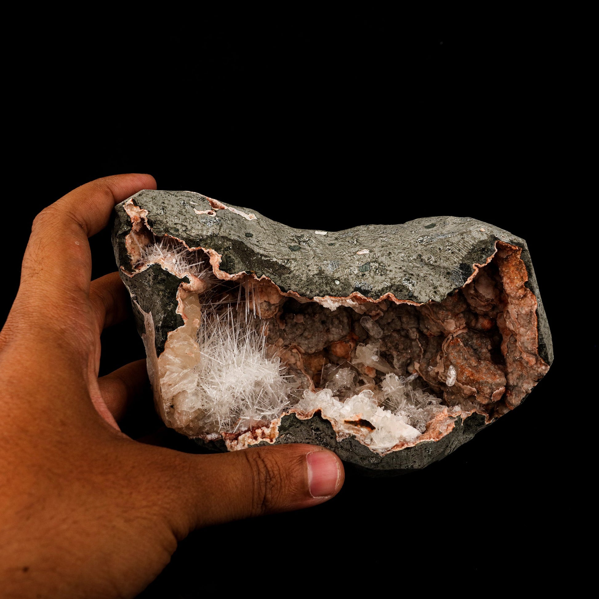 Scolecite Spray inside stilbite Geode Natural Mineral Specimen # B 5960 Scolecite Superb Minerals 