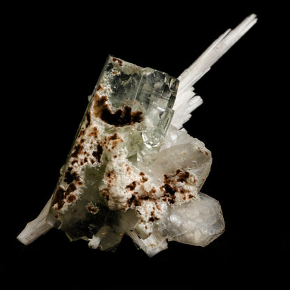 Scolecite Spray on Green Apophyllite with Stilbite Natural Mineral Spe…  https://www.superbminerals.us/products/scolecite-spray-on-green-apophyllite-with-stilbite-natural-mineral-specimen-b-5044  Features: A very large, tapered spray of elongated colorless Scolecite crystals. There is a small remnant of matrix attached with a small Stilbite crystal & light green apophyllite crystals. The Scolecite crystals are glassy and highly translucent with transparent terminations. A beautiful specimen in excellent 