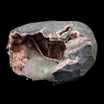 Scolecite Spray with Apophyllite Inside Heulandite Geode Natural Miner…  https://www.superbminerals.us/products/scolecite-spray-with-apophyllite-inside-heulandite-geode-natural-mineral-specimen-b-5280  Features: Transparent green Apophyllite crystals with elongated lustrous transparent colorless Scolecite sprays. The Scolecite crystallized a second generation of smaller Apophyllite crystals. Primary Mineral(s): Scolecite Secondary Mineral(s): ApophylliteMatrix: Heulandite 4 Inch x 3 InchWeight : 629 Gms