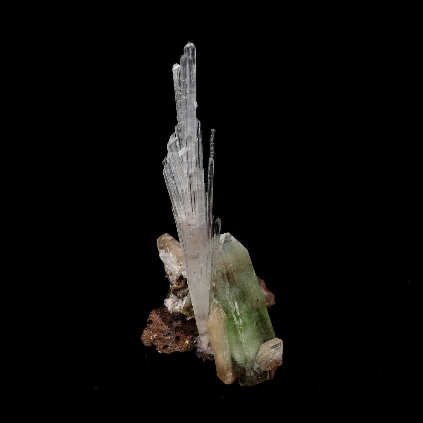 Scolecite Spray With Gren Apophyllite, Stilbite Natural Mineral Specim…  https://www.superbminerals.us/products/scolecite-spray-with-gren-apophyllite-stilbite-natural-mineral-specimen-b-5270  Features: This is a beautiful cluster of pseudo-cubic Apophyllite crystals and lustrous peach stilbite. Large Apophyllite crystals show interesting zoning with bands of colors from apple green at the base of the crystals to clear at the top. Primary Mineral(s): Apophyllite Secondary Mineral(s): Stilbite