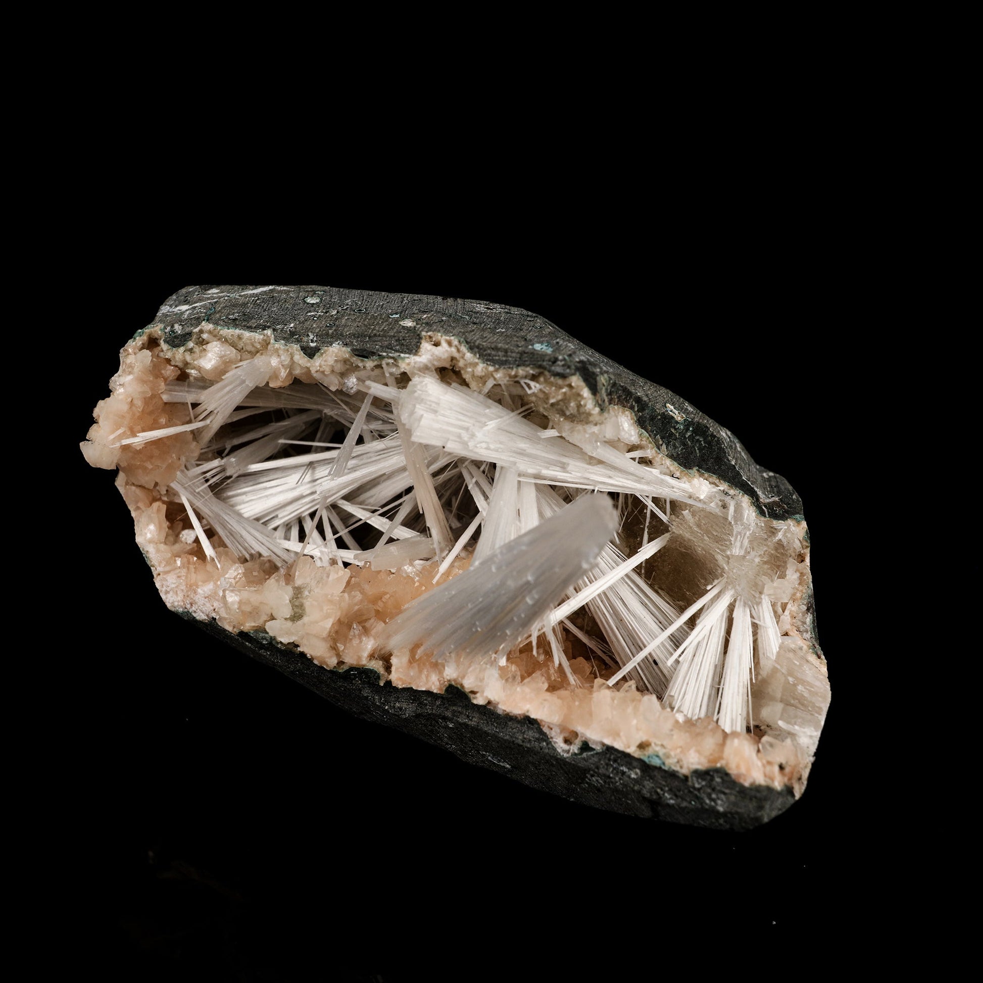 Scolecite Sprays in Heulandite Geode Natural Mineral Specimen # B 6296 Thomsonite Superb Minerals 