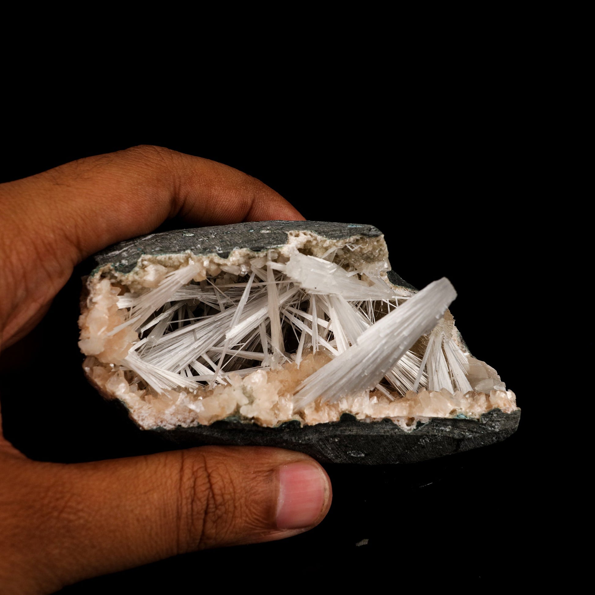 Scolecite Sprays in Heulandite Geode Natural Mineral Specimen # B 6296 Thomsonite Superb Minerals 