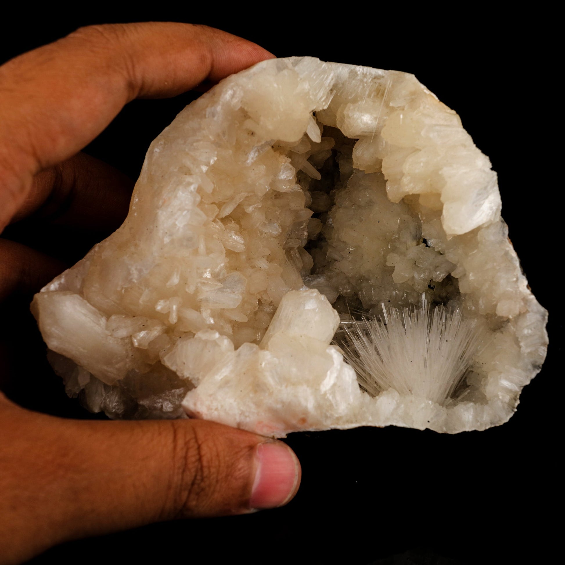 Scolecite Sprays in Stilbite Geode Natural Mineral Specimen # B 6045 Scolecite Superb Minerals 