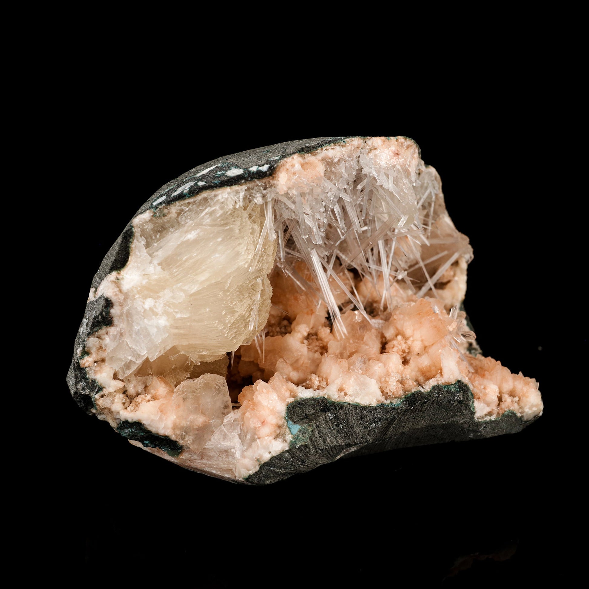 Scolecite Sprays in Stilbite Geode Natural Mineral Specimen # B 6293 Scolecite Superb Minerals 