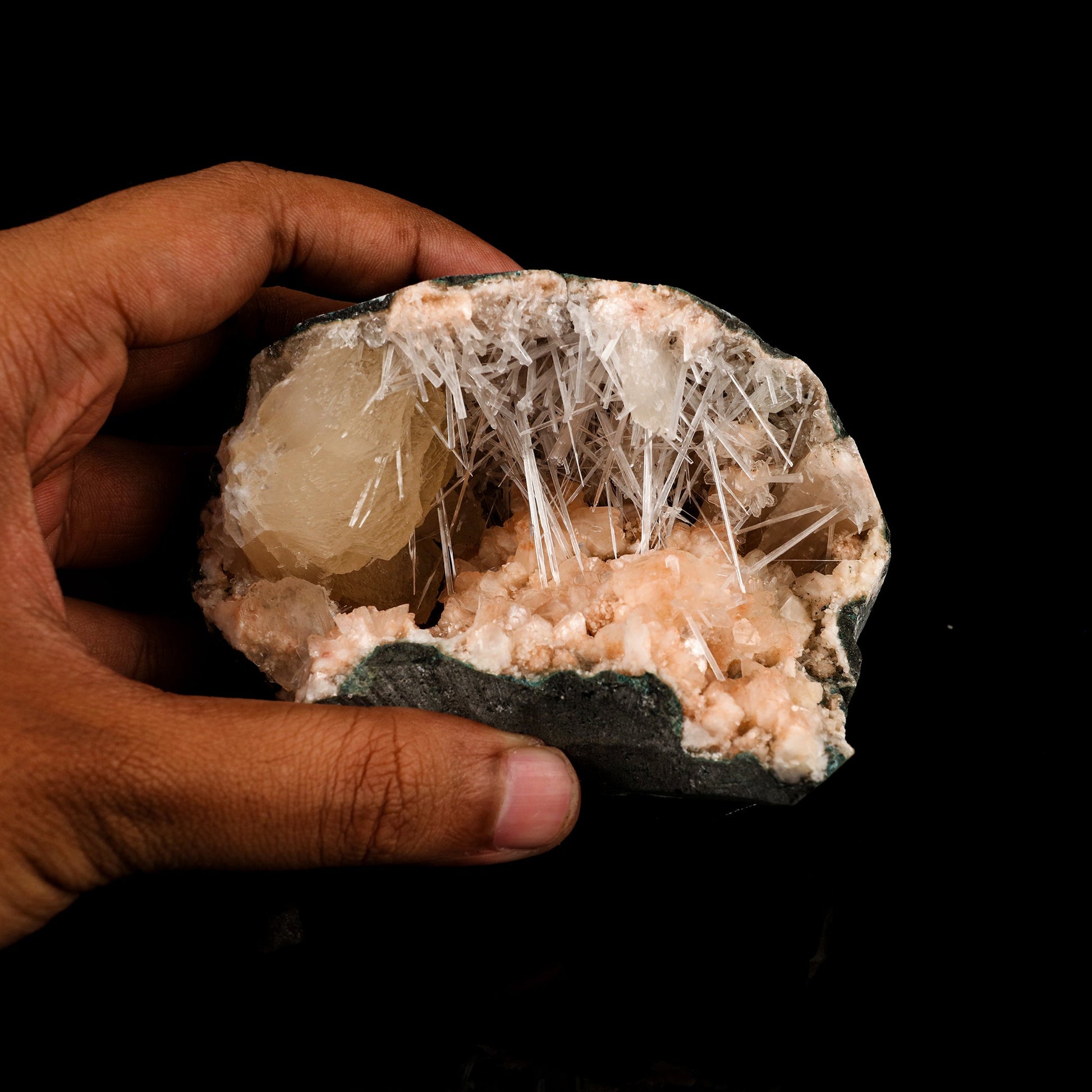 Scolecite Sprays in Stilbite Geode Natural Mineral Specimen # B 6293 Scolecite Superb Minerals 