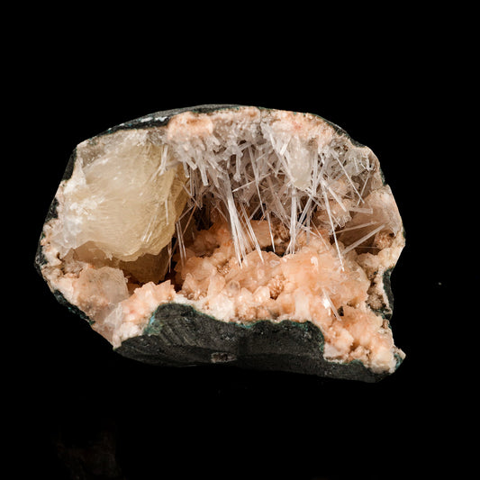 Scolecite Sprays in Stilbite Geode Natural Mineral Specimen # B 6293 Scolecite Superb Minerals 