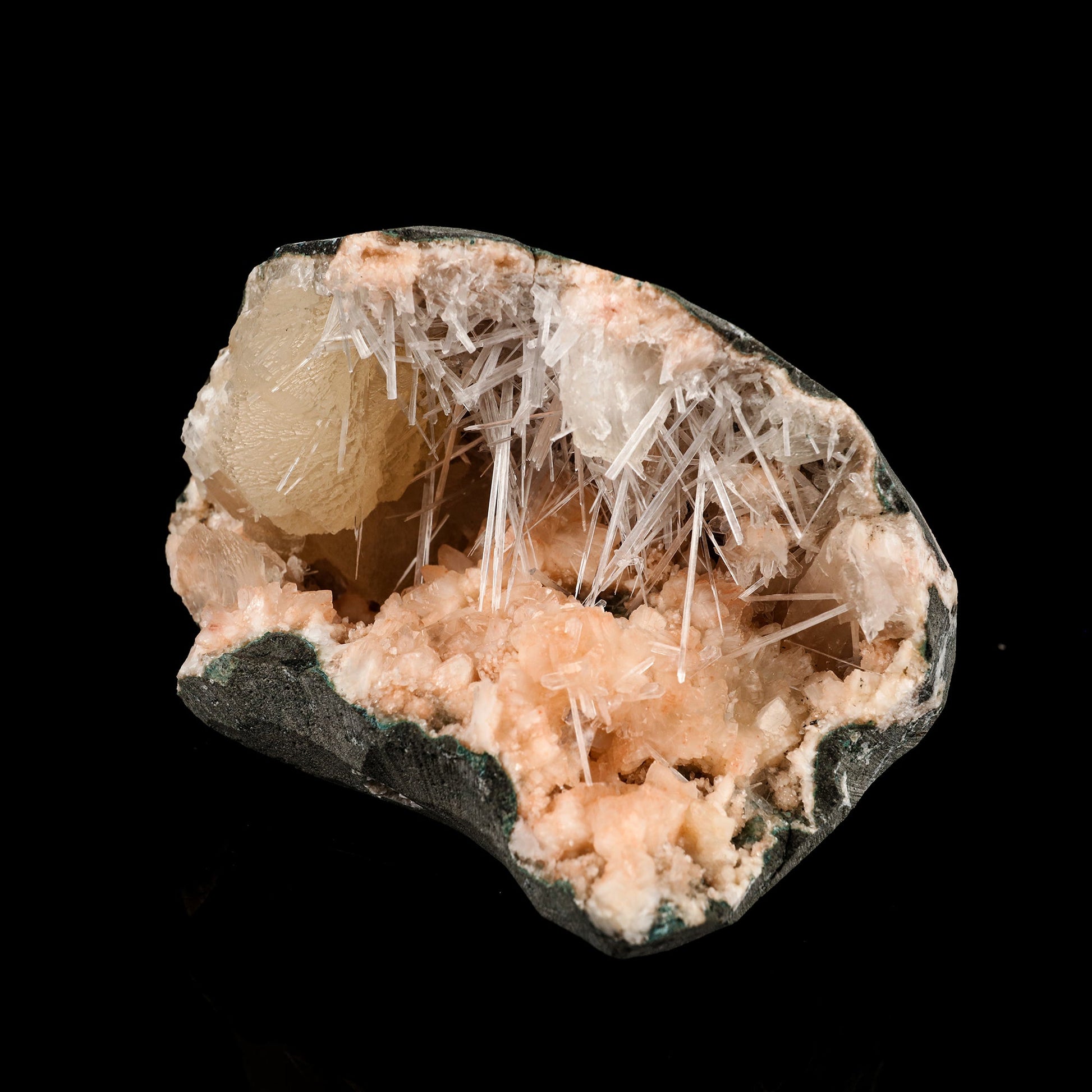 Scolecite Sprays in Stilbite Geode Natural Mineral Specimen # B 6293 Scolecite Superb Minerals 