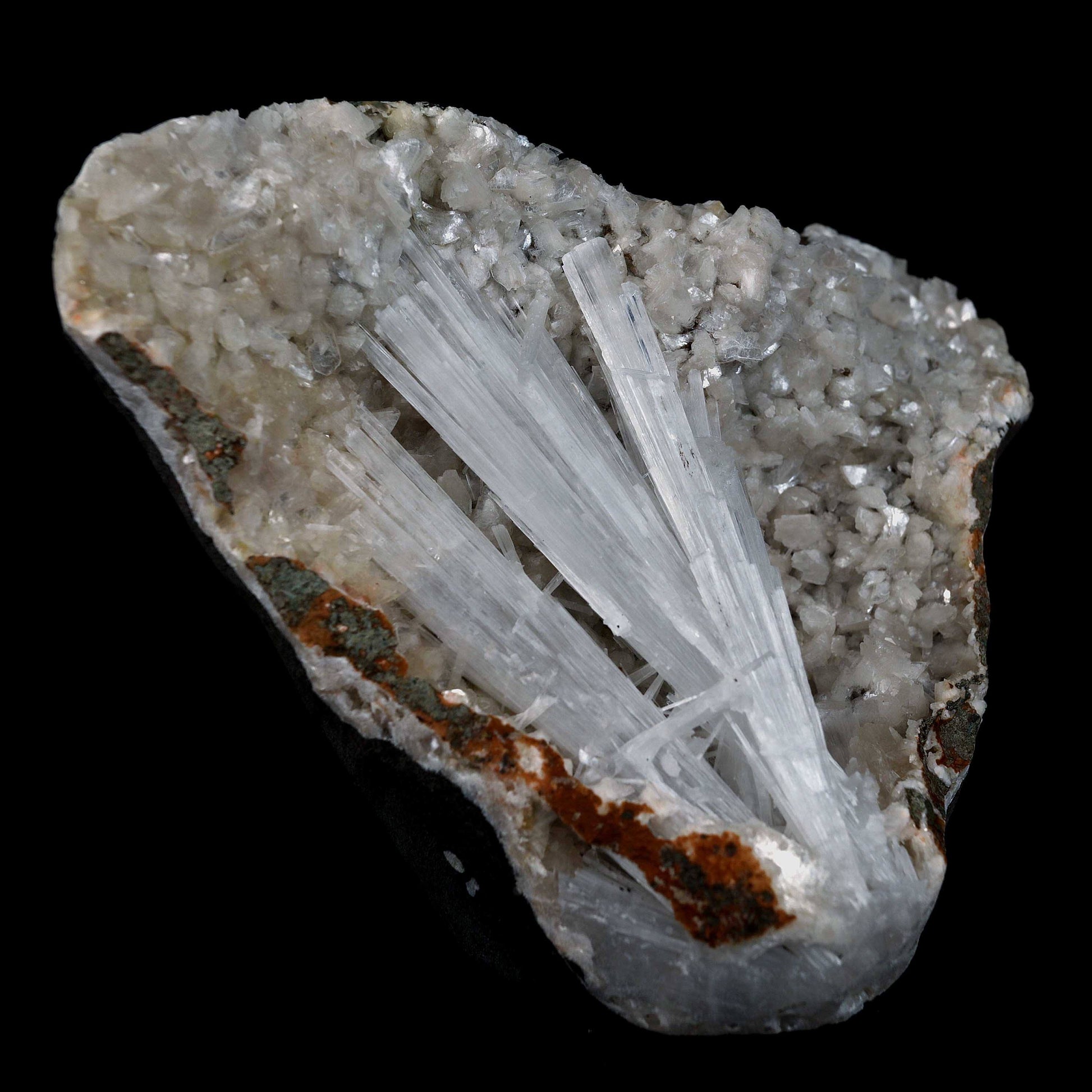 Scolecite Sprays Inside Fan Shape Heulandite Geode Natural Mineral Spe…  https://www.superbminerals.us/products/scolecite-sprays-inside-fan-shape-heulandite-geode-natural-mineral-specimen-b-4651  Features: A beautiful piece with a geode lined with white druzy, glossy Heulandite crystals. The crystals are well defined and have a glossy, almost glassy shine.This item is gleaming. Excellent condition. Primary Mineral(s): Scolecite