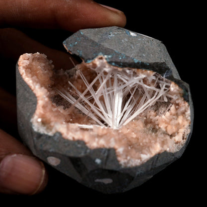 Scolecite Sprays Inside Heulandite Geode Natural Mineral Specimen # B…  https://www.superbminerals.us/products/scolecite-sprays-inside-heulandite-geode-natural-mineral-specimen-b-4881  Features: A beautiful display specimen from the Jalgaon Quarry in India featuring radial aggregate of white Scolecite aesthetically sitting in a narrow crystal-lined vug, with virtually no damage. The piece was a bit difficult to photograph, but truly looks better in person than the photos might indicate. 