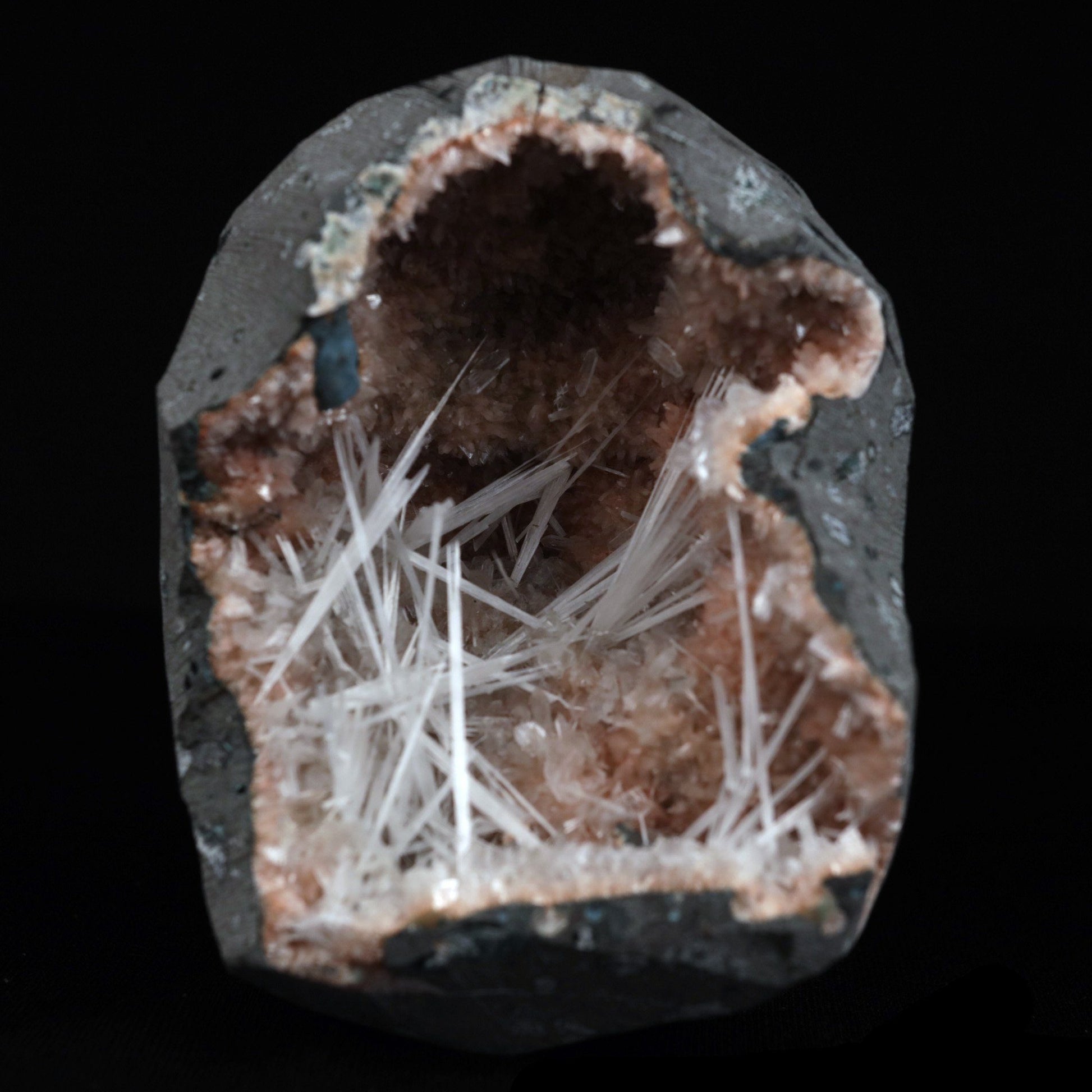 Scolecite Sprays Inside Heulandite Geode Natural Mineral Specimen # B…  https://www.superbminerals.us/products/scolecite-sprays-inside-heulandite-geode-natural-mineral-specimen-b-4908  Features: Scolecite crystals are interspersed throughout a very large Geode that is lined with beige Heulandite crystals. The sprays of Scolecite crystals are glossy, colourless, highly translucent, acicular (needle-like) in shape.The crystal creation is a work of art in and of itself. Primary Mineral(s): Scolecite