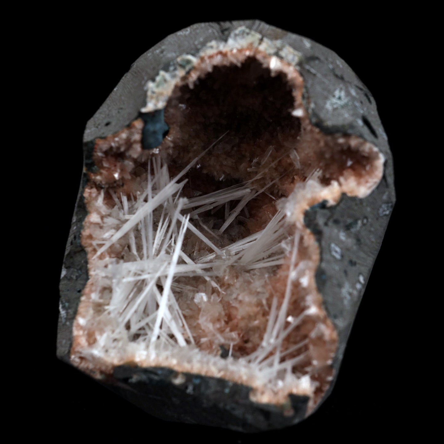 Scolecite Sprays Inside Heulandite Geode Natural Mineral Specimen # B…  https://www.superbminerals.us/products/scolecite-sprays-inside-heulandite-geode-natural-mineral-specimen-b-4908  Features: Scolecite crystals are interspersed throughout a very large Geode that is lined with beige Heulandite crystals. The sprays of Scolecite crystals are glossy, colourless, highly translucent, acicular (needle-like) in shape.The crystal creation is a work of art in and of itself. Primary Mineral(s): Scolecite