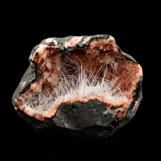 Scolecite Sprays Inside Heulandite Geode Natural Mineral Specimen # B…  https://www.superbminerals.us/products/scolecite-sprays-inside-heulandite-geode-natural-mineral-specimen-b-5089  Features: A big, free-standing Geode bordered with peach-colored Heulandite crystals and including two clusters of beige Stilbite crystals. The Geode is a three-dimensional object that is tall, thin, and deep. Very attractive and in great condition. Primary Mineral(s): Scolecite