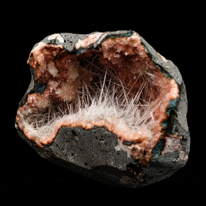 Scolecite Sprays Inside Heulandite Geode Natural Mineral Specimen # B…  https://www.superbminerals.us/products/scolecite-sprays-inside-heulandite-geode-natural-mineral-specimen-b-5089  Features: A big, free-standing Geode bordered with peach-colored Heulandite crystals and including two clusters of beige Stilbite crystals. The Geode is a three-dimensional object that is tall, thin, and deep. Very attractive and in great condition. Primary Mineral(s): Scolecite