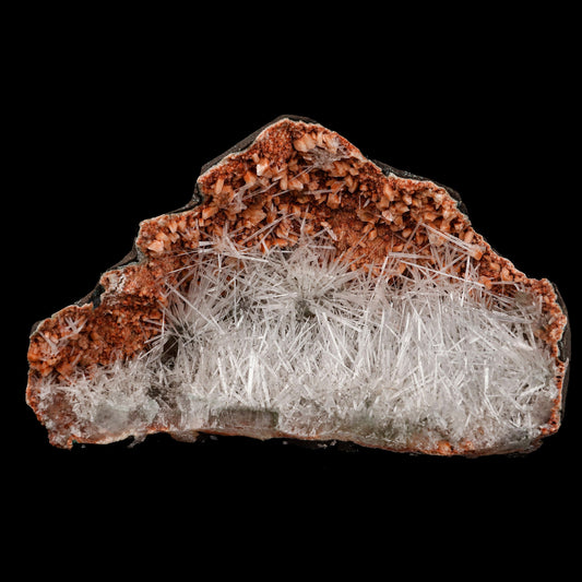 Scolecite Sprays Inside Heulandite Geode Natural Mineral Specimen # B…  https://www.superbminerals.us/products/scolecite-sprays-inside-heulandite-geode-natural-mineral-specimen-b-5276  Features: A beautiful display specimen from the Jalgaon Quarry in India consists of radial aggregates of white Scolecite aesthetically placed in a narrow crystal-lined vug. It was a bit of a challenge to photograph the piece, but in person, the piece is much better than the photos suggest.&nbsp;