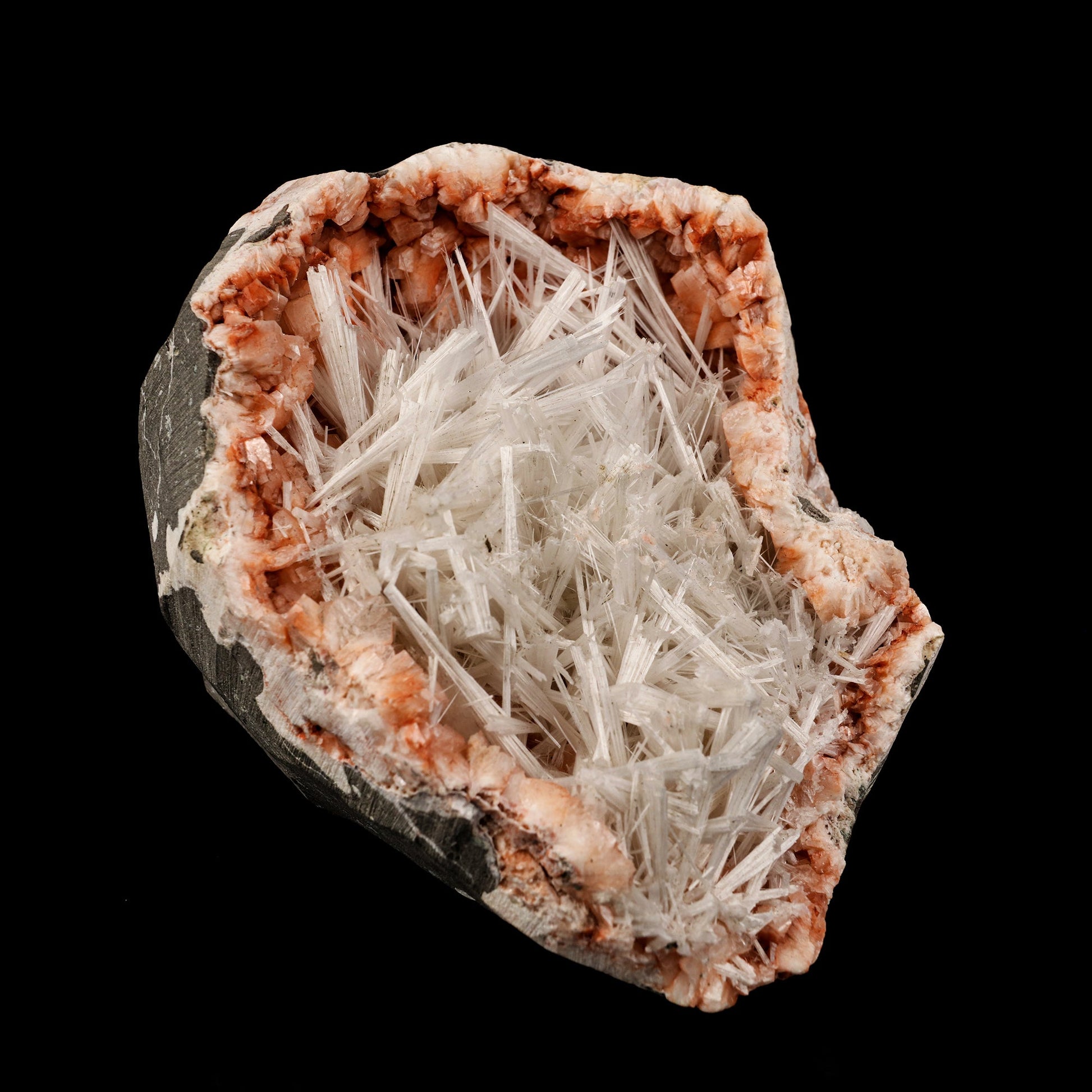 Scolecite Sprays Inside Heulandite Geode Natural Mineral Specimen # B 5591 Scolecite Superb Minerals 
