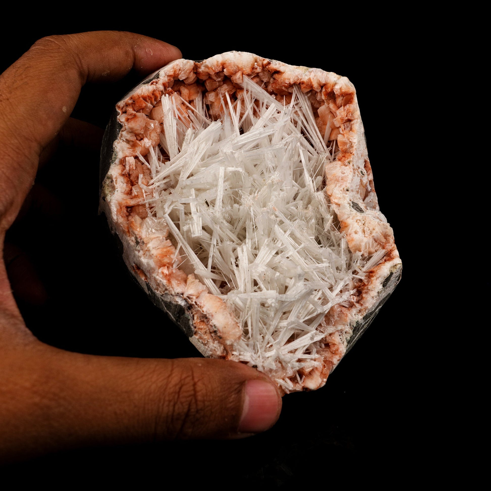 Scolecite Sprays Inside Heulandite Geode Natural Mineral Specimen # B 5591 Scolecite Superb Minerals 