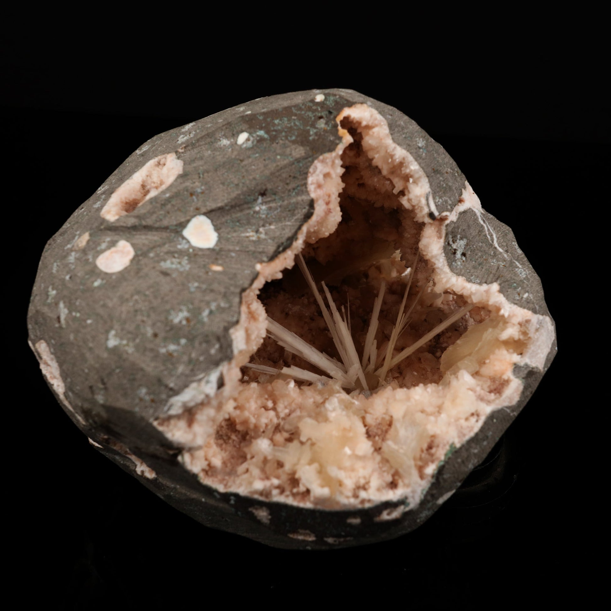 Scolecite Sprays Inside Heulandite Geode Natural Mineral Specimen # B 5600 Scolecite Superb Minerals 