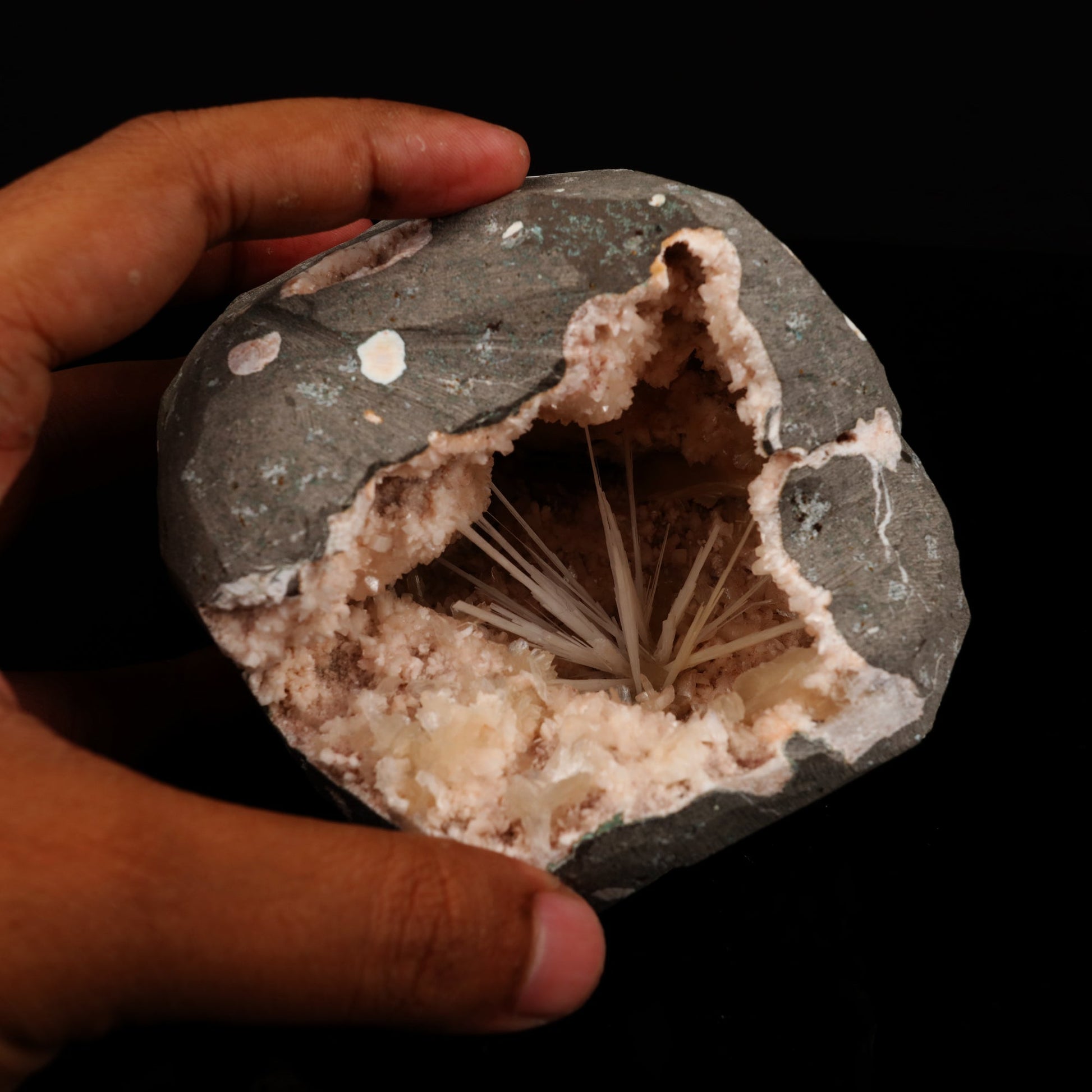 Scolecite Sprays Inside Heulandite Geode Natural Mineral Specimen # B 5600 Scolecite Superb Minerals 