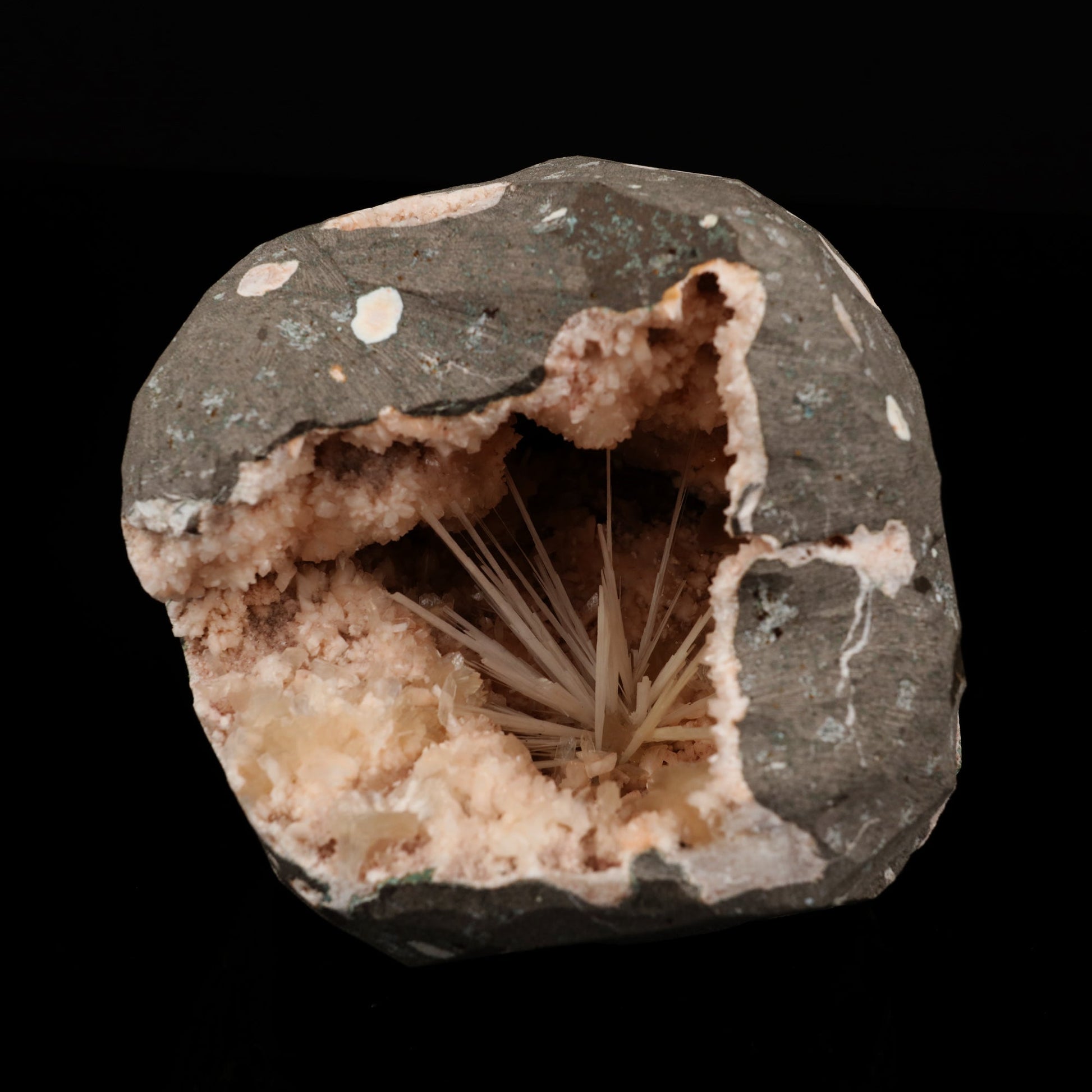 Scolecite Sprays Inside Heulandite Geode Natural Mineral Specimen # B 5600 Scolecite Superb Minerals 