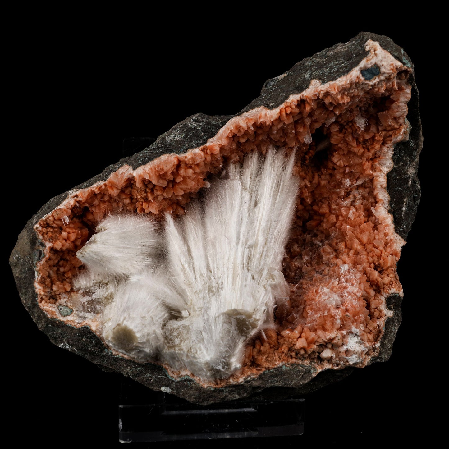 Scolecite Sprays Inside Heulandite Geode Natural Mineral Specimen # B 5685 Scolecite Superb Minerals 