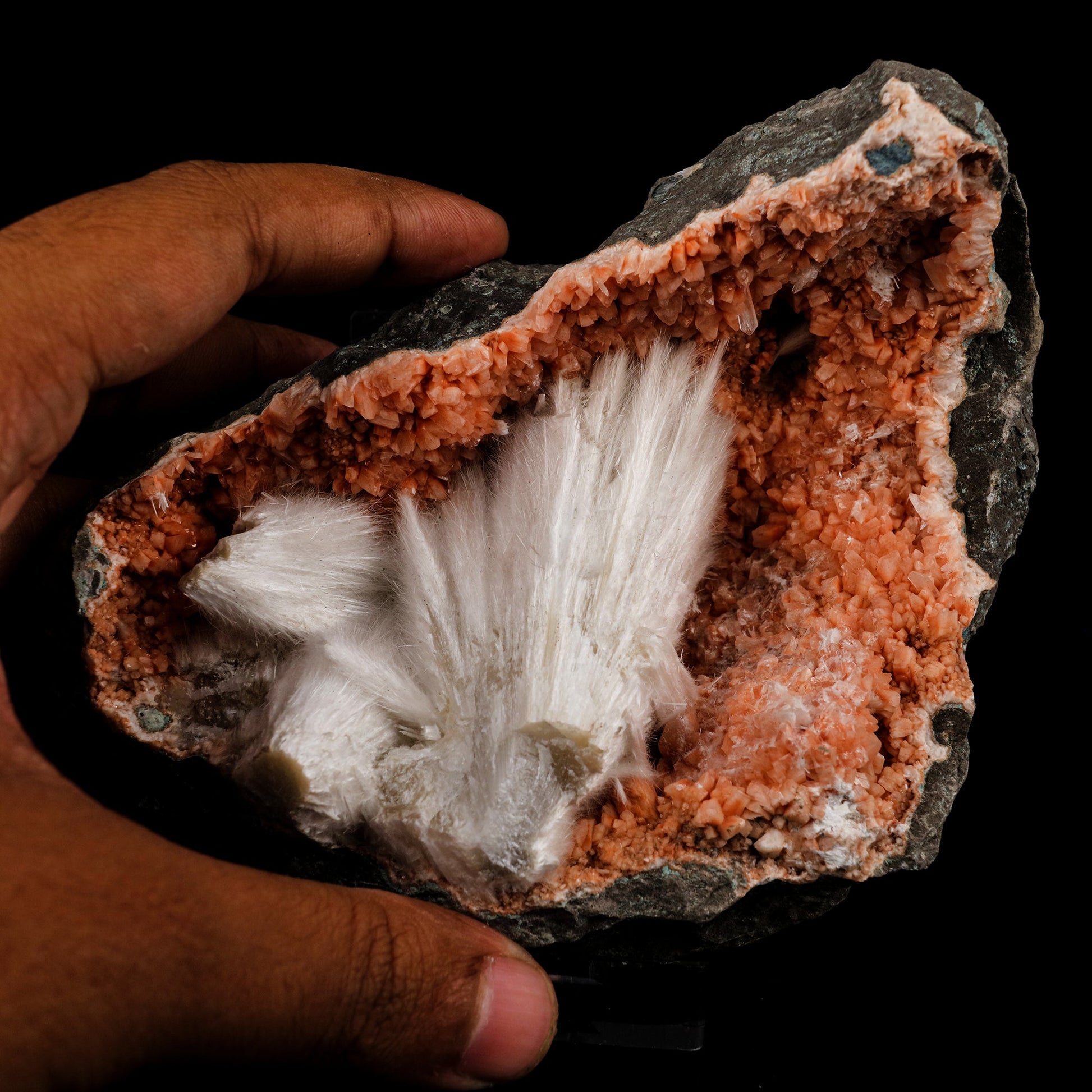 Scolecite Sprays Inside Heulandite Geode Natural Mineral Specimen # B 5685 Scolecite Superb Minerals 
