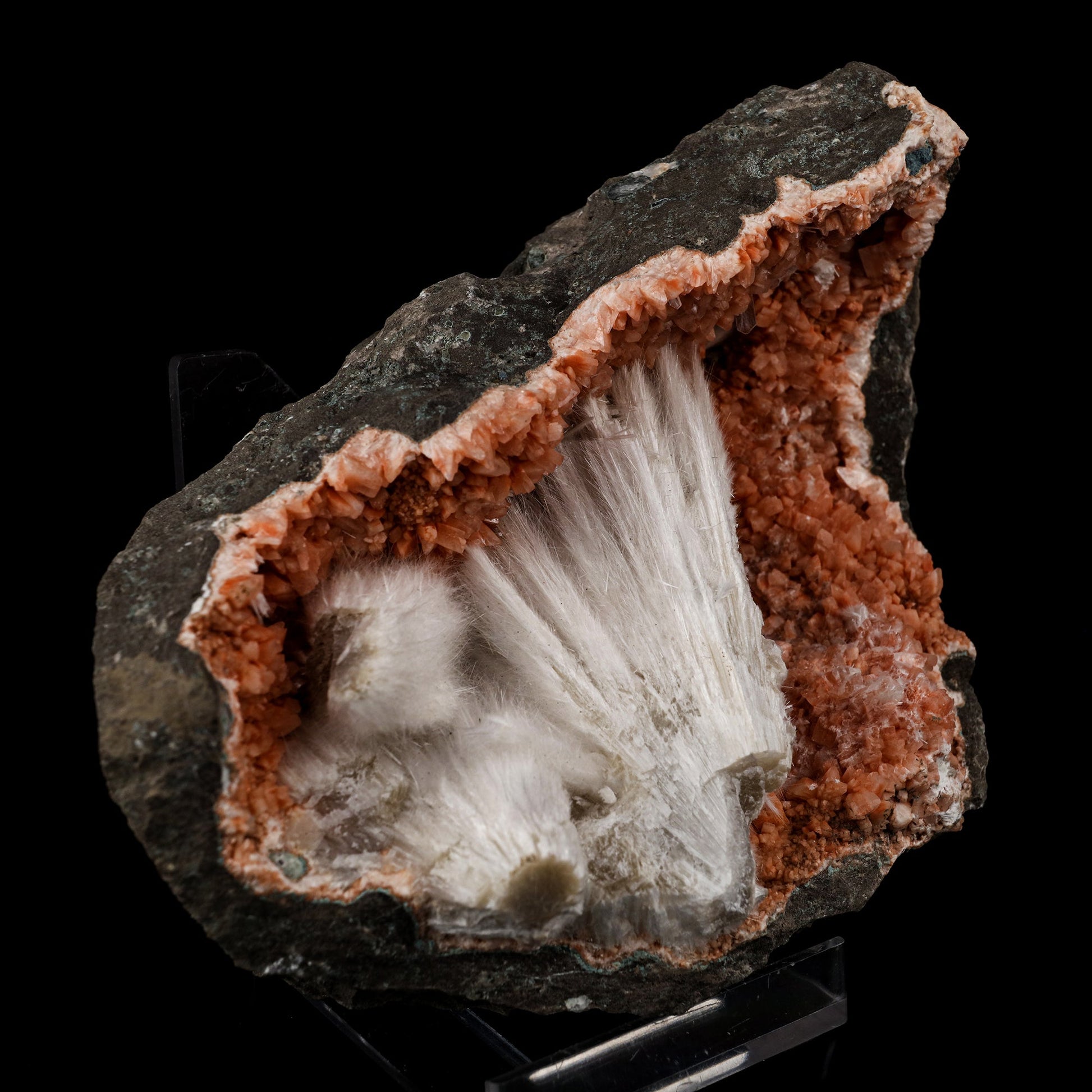 Scolecite Sprays Inside Heulandite Geode Natural Mineral Specimen # B 5685 Scolecite Superb Minerals 