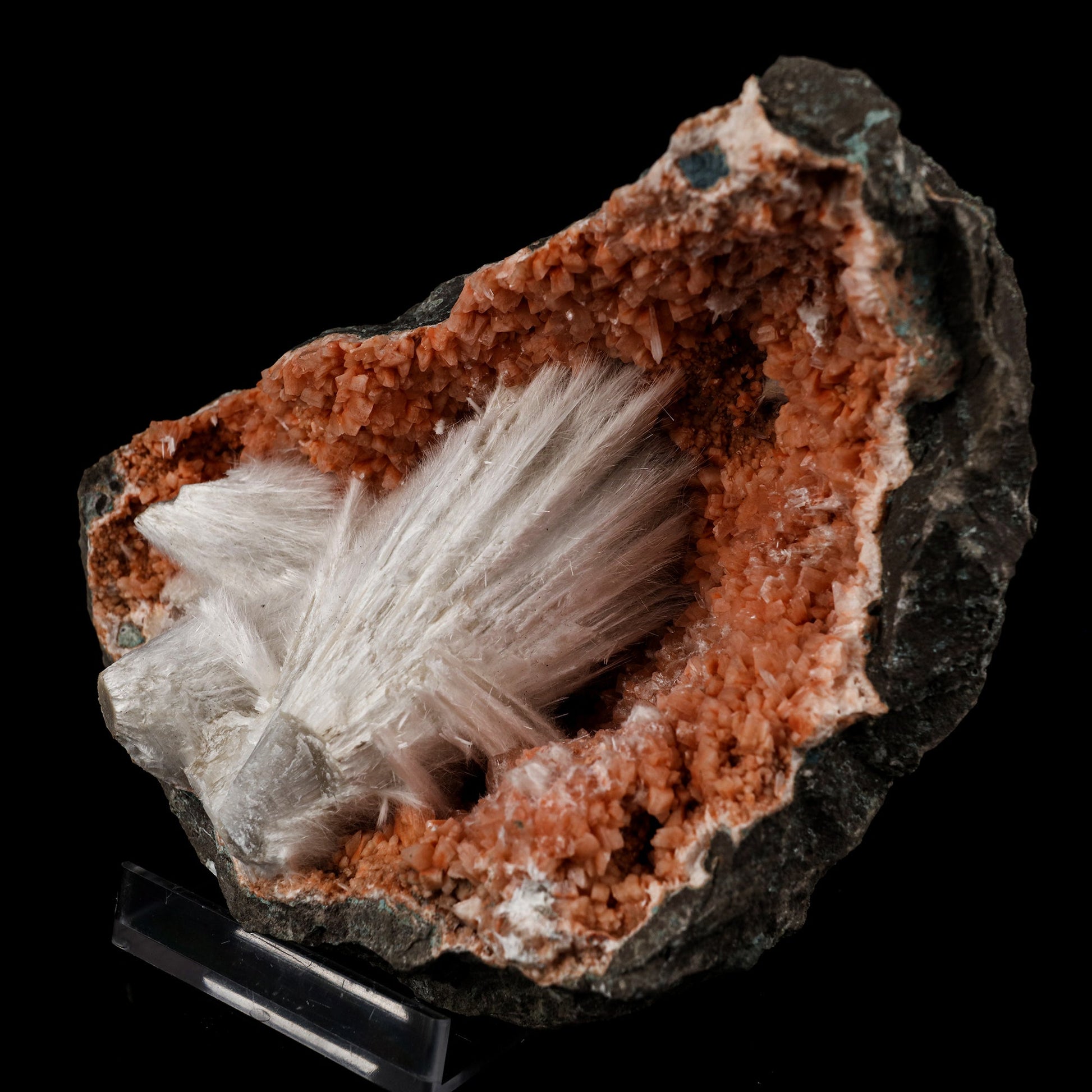 Scolecite Sprays Inside Heulandite Geode Natural Mineral Specimen # B 5685 Scolecite Superb Minerals 