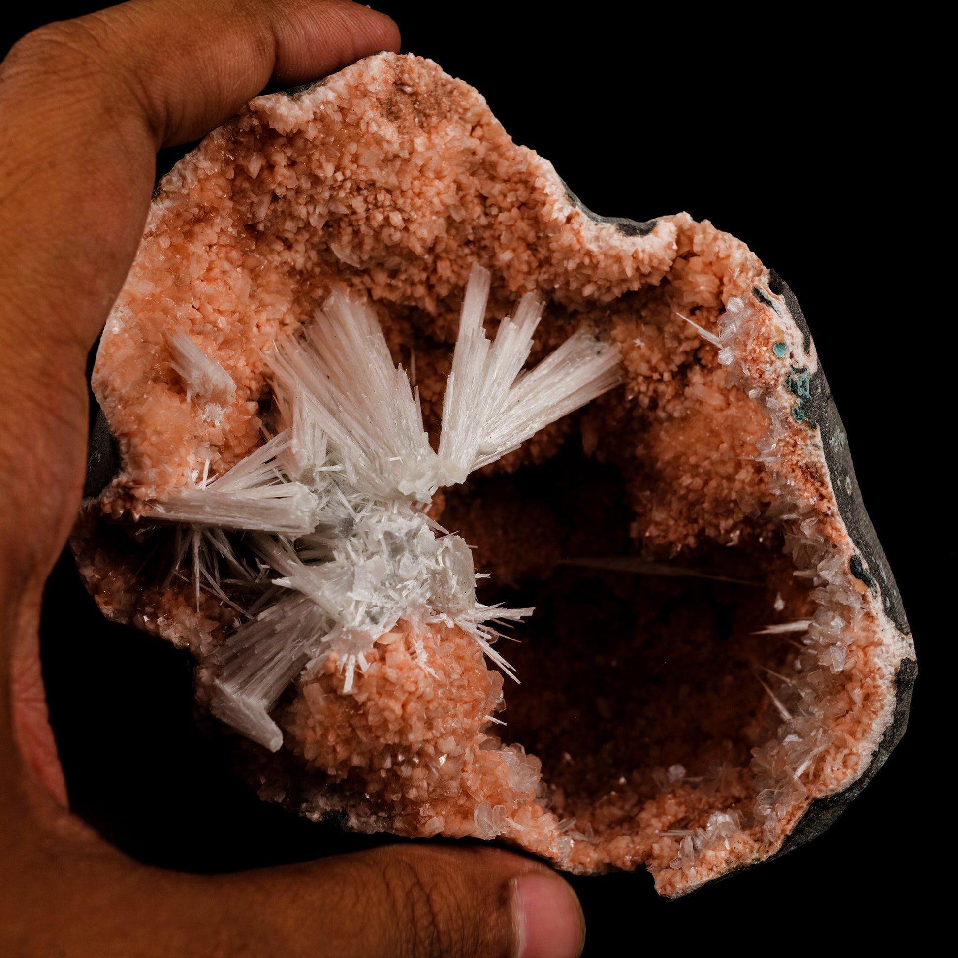 Scolecite Sprays Inside Heulandite Geode Natural Mineral Specimen # B 5689 Scolecite Superb Minerals 