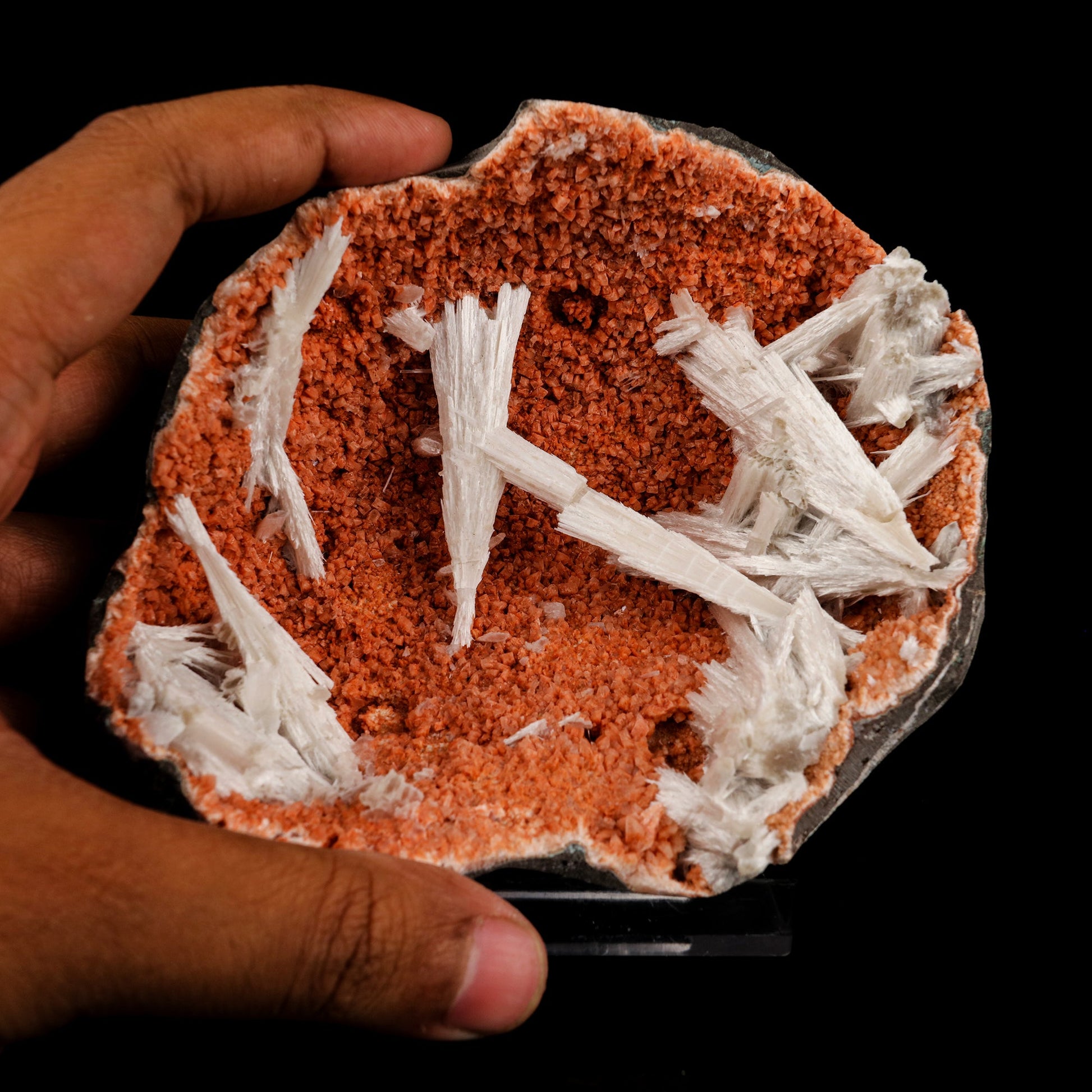 Scolecite Sprays Inside Heulandite Geode Natural Mineral Specimen # B 5719 Scolecite Superb Minerals 