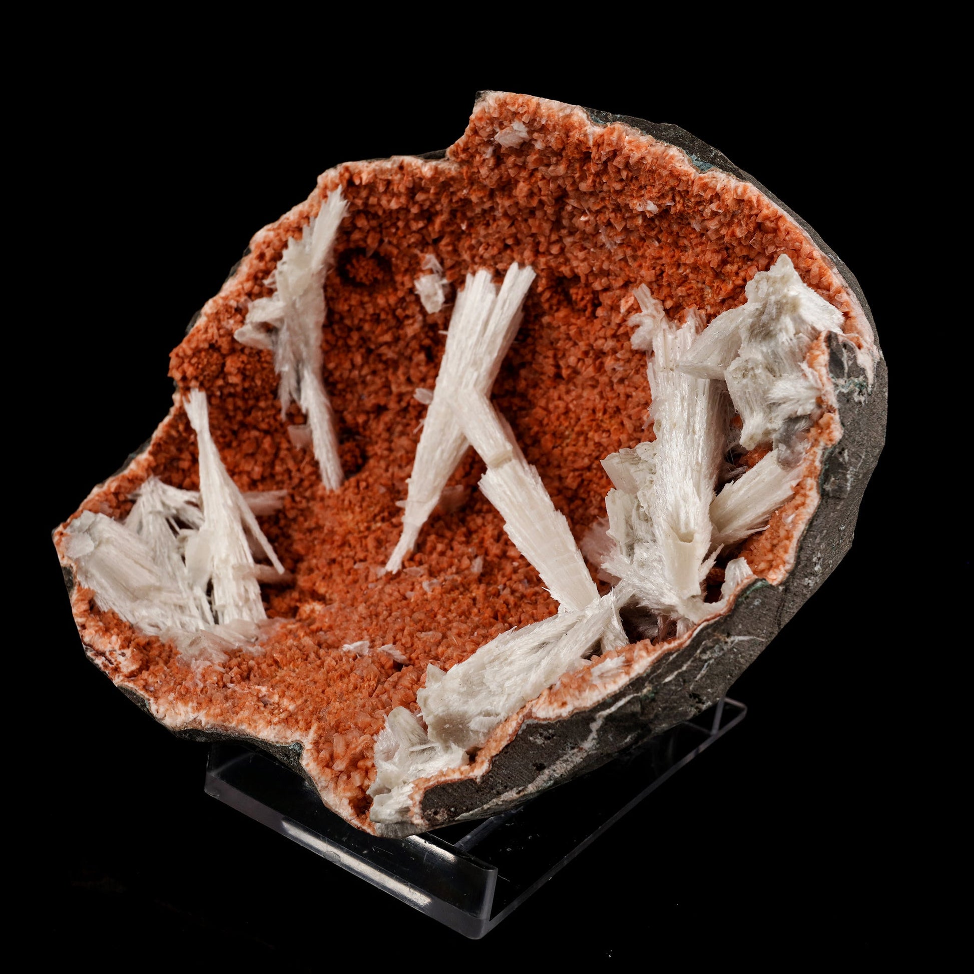 Scolecite Sprays Inside Heulandite Geode Natural Mineral Specimen # B 5719 Scolecite Superb Minerals 