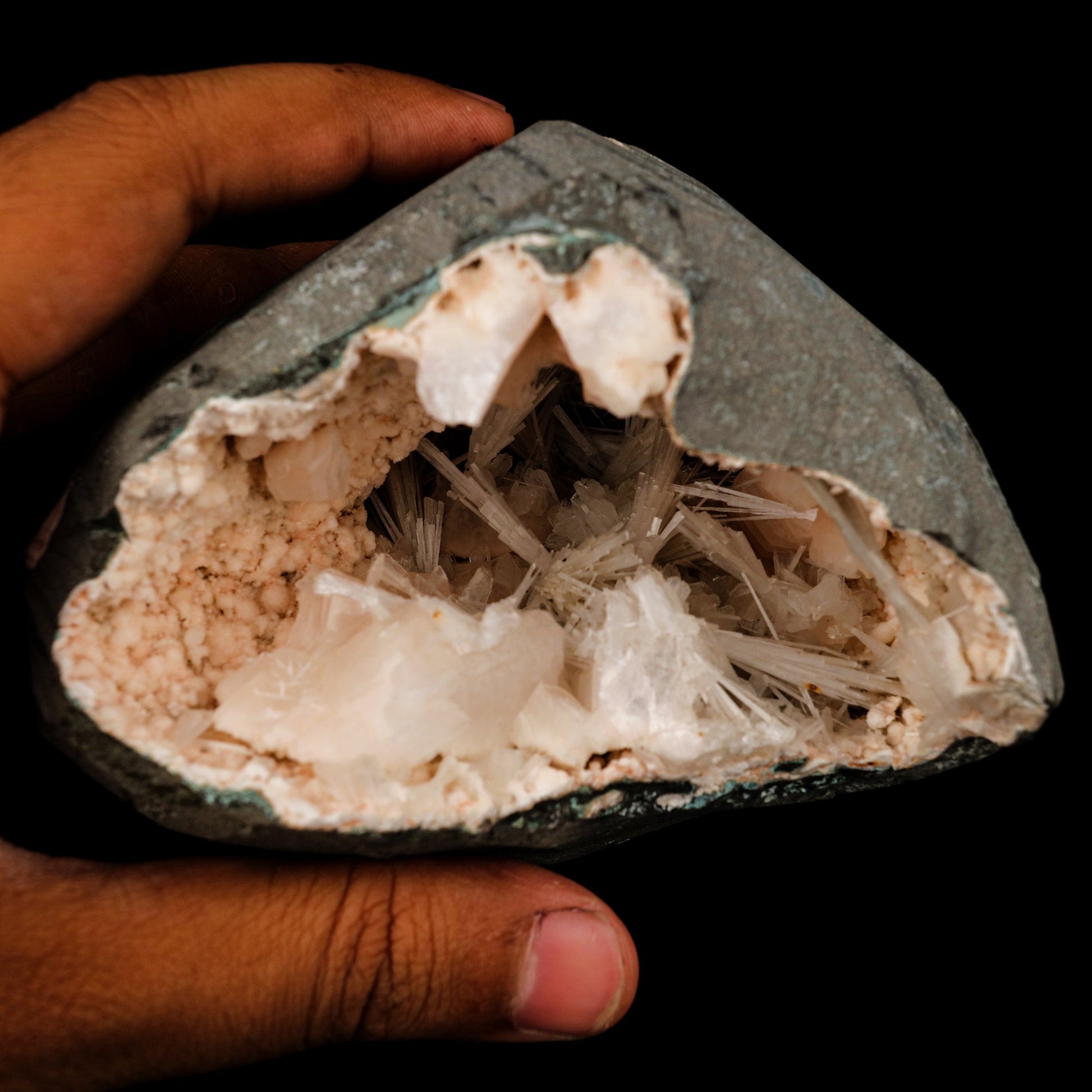 Scolecite Sprays Inside Heulandite Geode Natural Mineral Specimen # B 5745 Scolecite Superb Minerals 