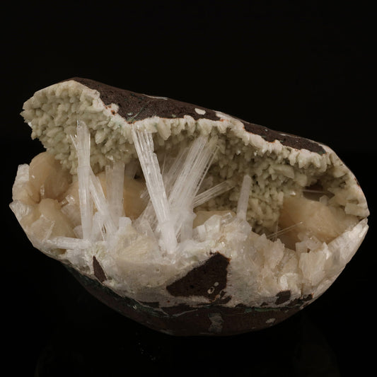 Scolecite Sprays Inside Heulandite Geode Natural Mineral Specimen # B 5799 Scolecite Superb Minerals 