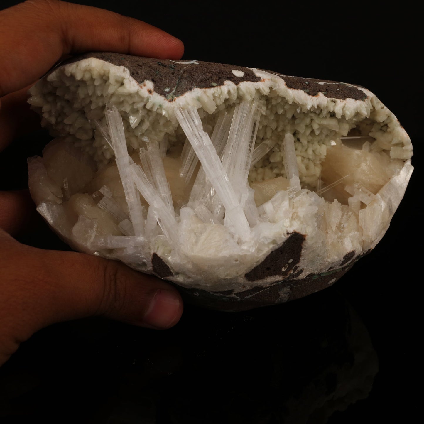 Scolecite Sprays Inside Heulandite Geode Natural Mineral Specimen # B 5799 Scolecite Superb Minerals 