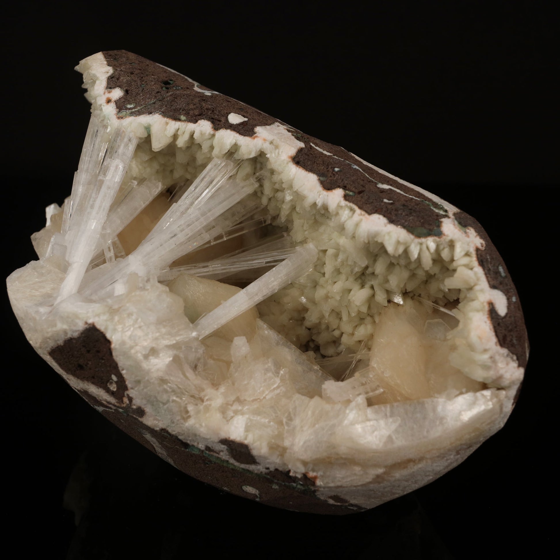 Scolecite Sprays Inside Heulandite Geode Natural Mineral Specimen # B 5799 Scolecite Superb Minerals 