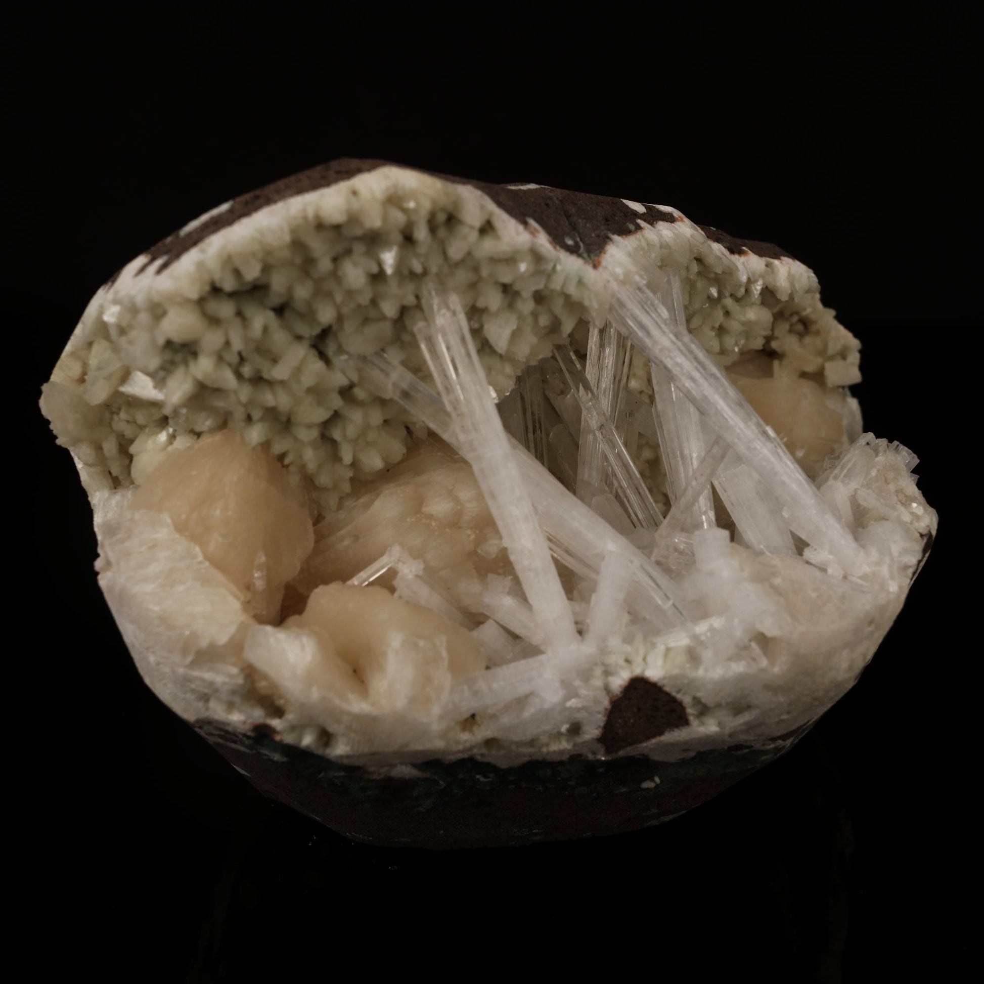 Scolecite Sprays Inside Heulandite Geode Natural Mineral Specimen # B 5799 Scolecite Superb Minerals 