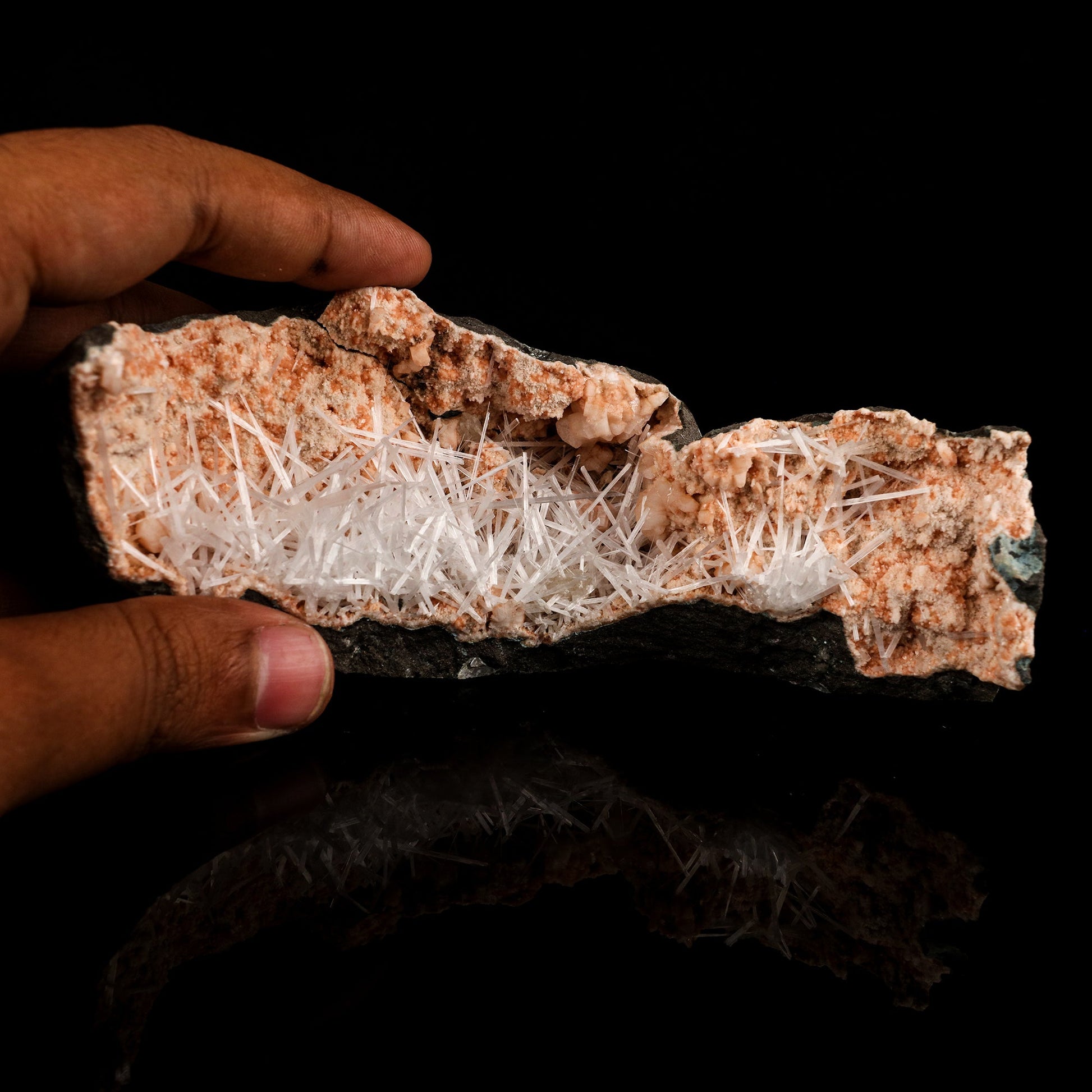 Scolecite Sprays Inside Heulandite Geode Natural Mineral Specimen # B 5809 Scolecite Superb Minerals 