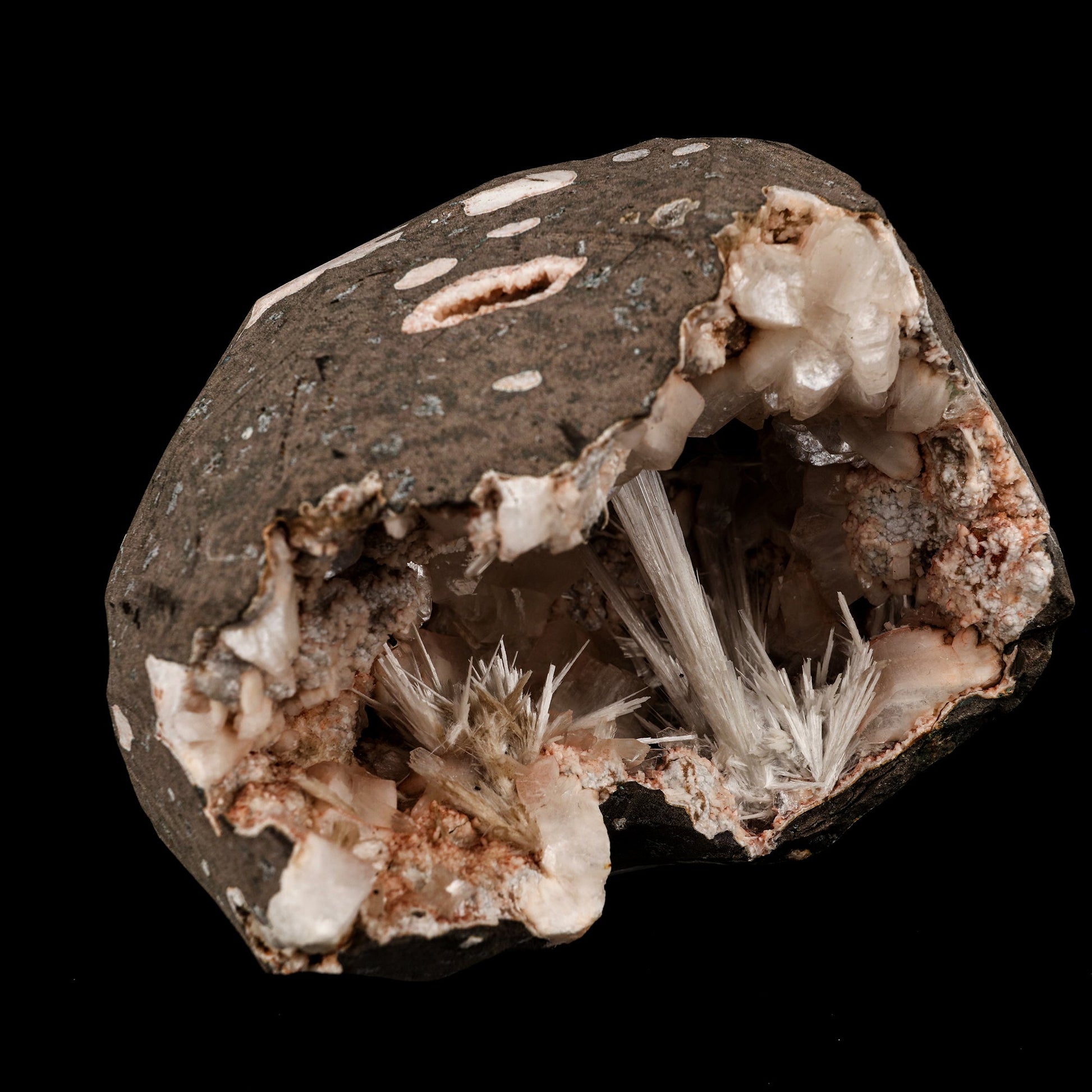 Scolecite Sprays Inside Heulandite Geode Natural Mineral Specimen # B 5812 Scolecite Superb Minerals 