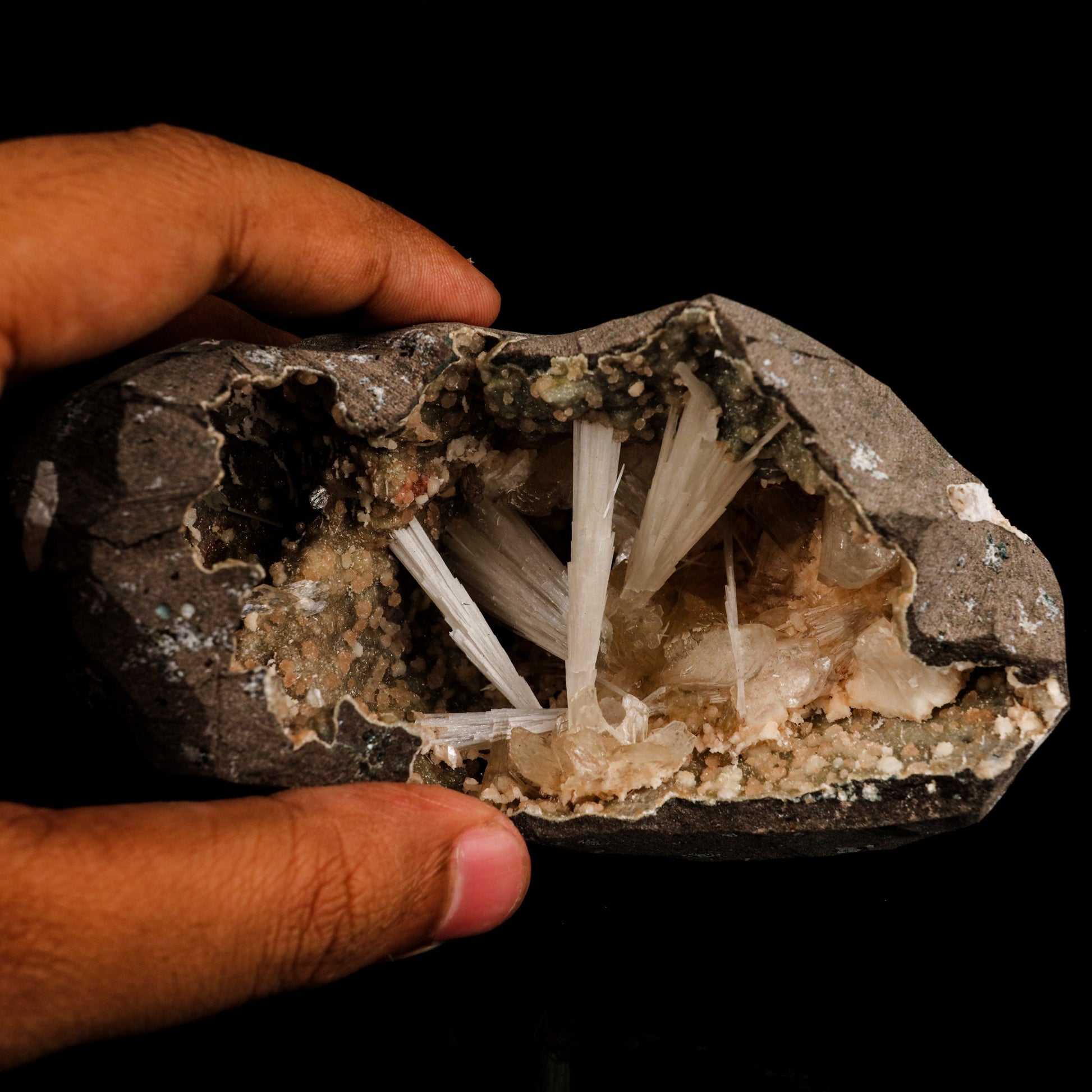Scolecite Sprays Inside Heulandite Geode Natural Mineral Specimen # B 5889 Stilbite Superb Minerals 